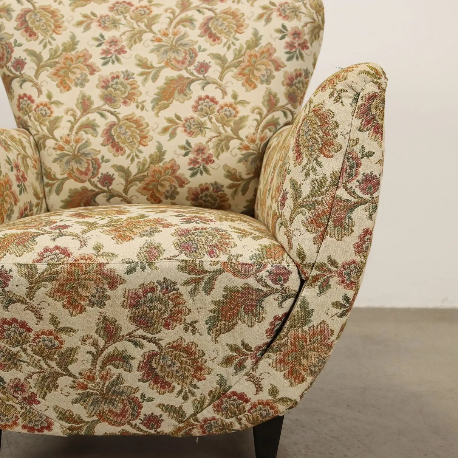 Vintage Armchairs Jacquard Fabric Wood Design Italy 1950s - 1950s | Modernism | Armchairs
