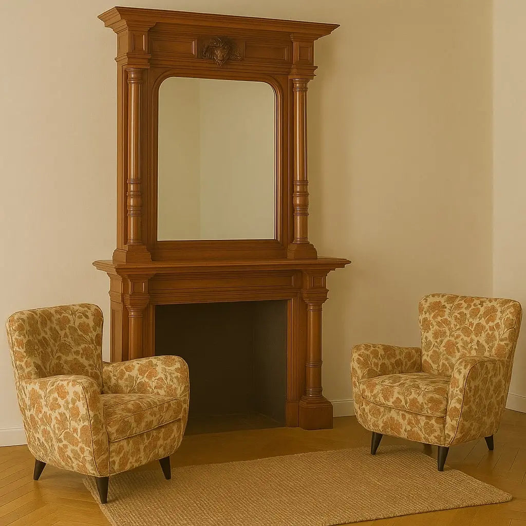 Vintage Armchairs Jacquard Fabric Wood Design Italy 1950s - 1950s | Modernism | Armchairs