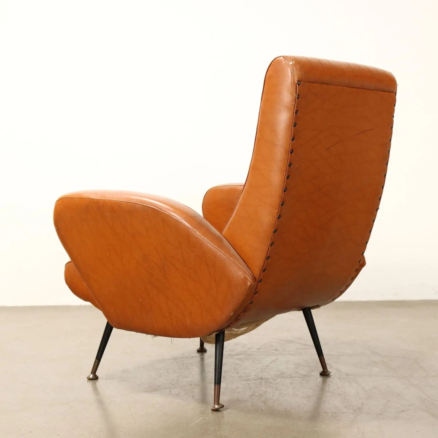 Small Vintage Armchair Leatherette Metal Brass Design 1950s-1960s - 50s-60s | Modernism | Armchairs