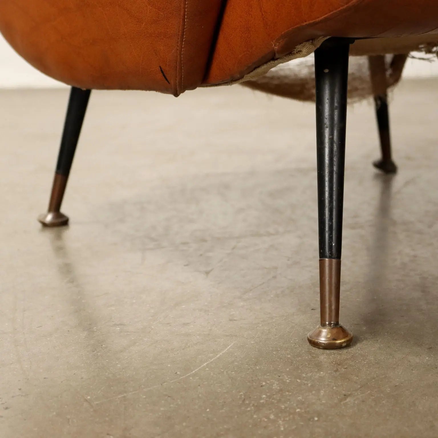 Small Vintage Armchair Leatherette Metal Brass Design 1950s-1960s - 50s-60s | Modernism | Armchairs