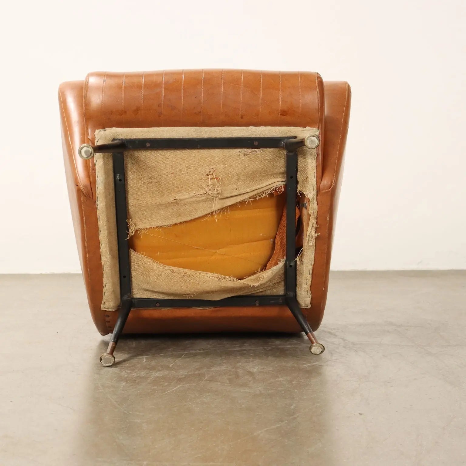 Small Vintage Armchair Leatherette Metal Brass Design 1950s-1960s - 50s-60s | Modernism | Armchairs