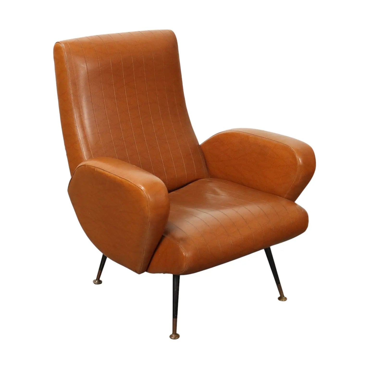 Small Vintage Armchair Leatherette Metal Brass Design 1950s-1960s - 50s-60s | Modernism | Armchairs