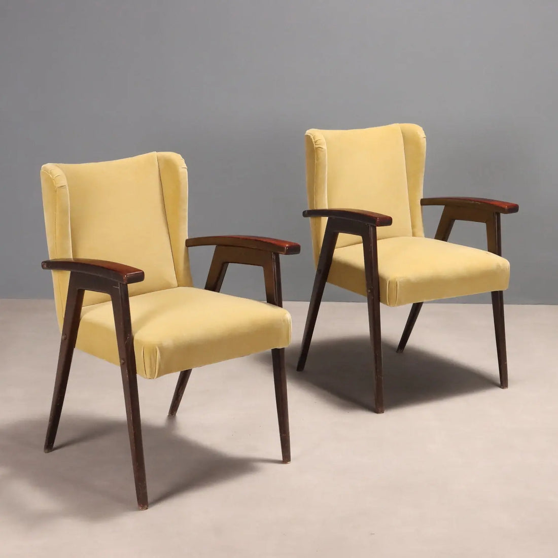Vintage Armchairs Design Wood Foam Fabric Italy 1960s | Modernism | Armchairs