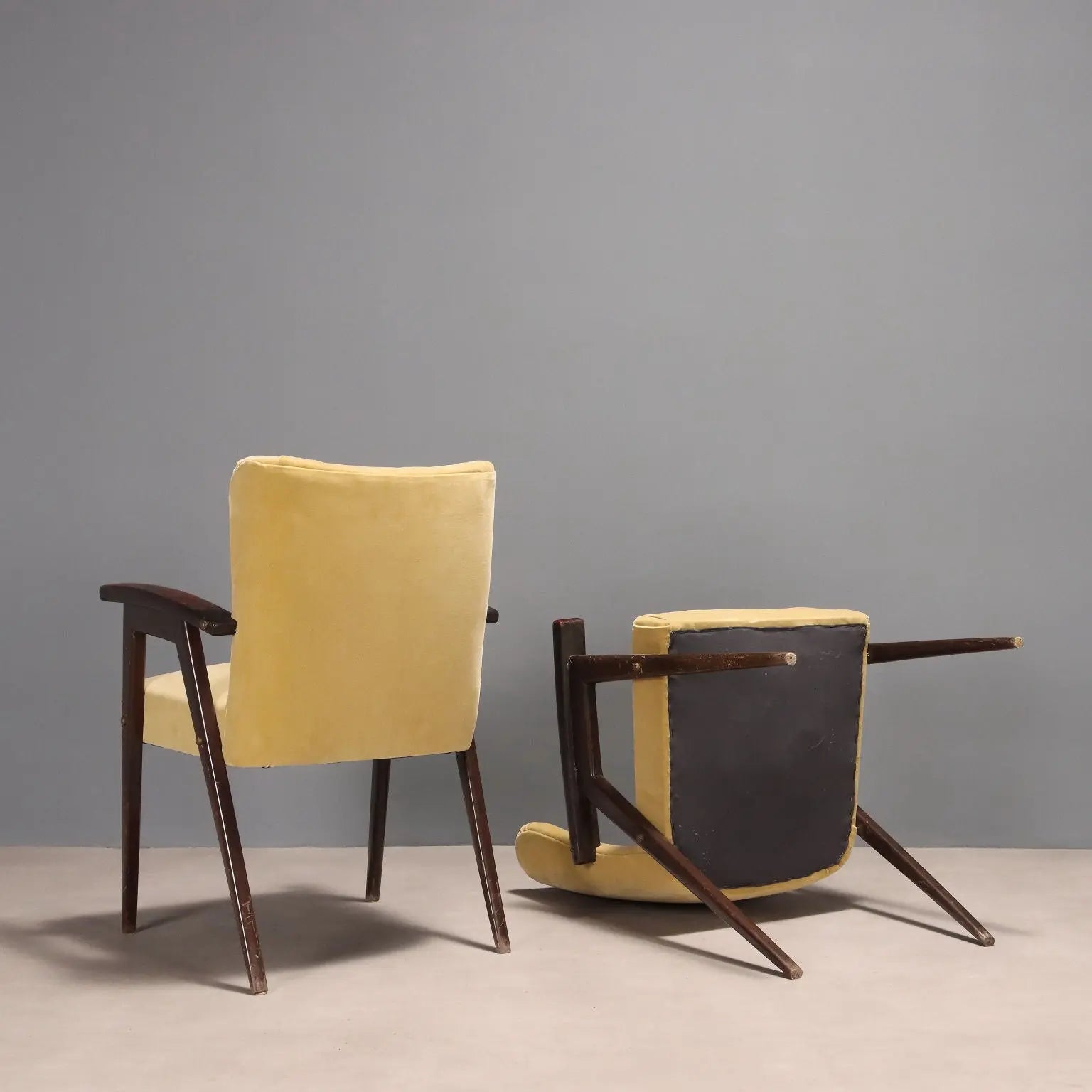 Vintage Armchairs Design Wood Foam Fabric Italy 1960s | Modernism | Armchairs
