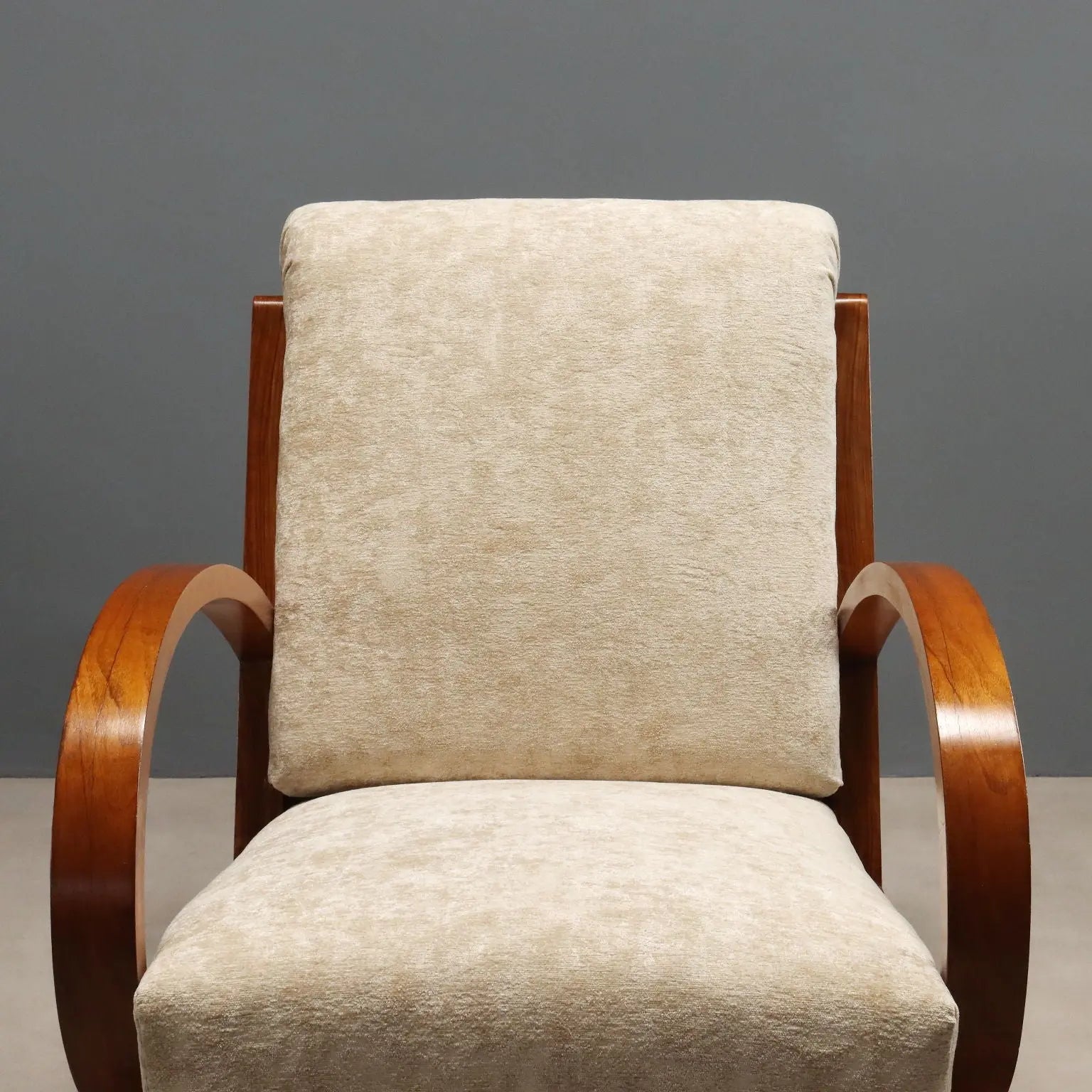 Vintage Déco Armchairs Curved Wood Velvet Design 1920s-1930