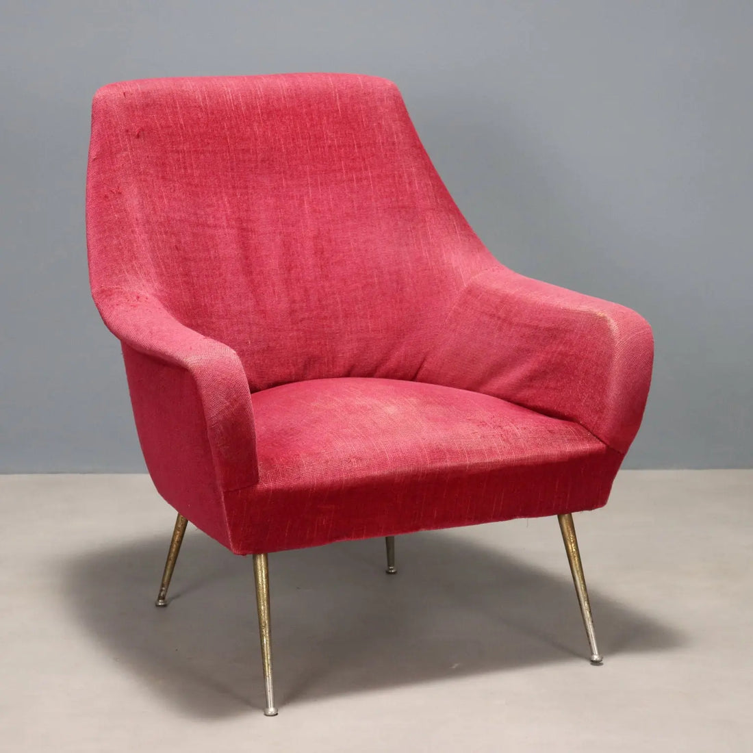 Vintage Armchair Design Fabric Brass Italy 1950s-1960s | Modernism | Armchairs