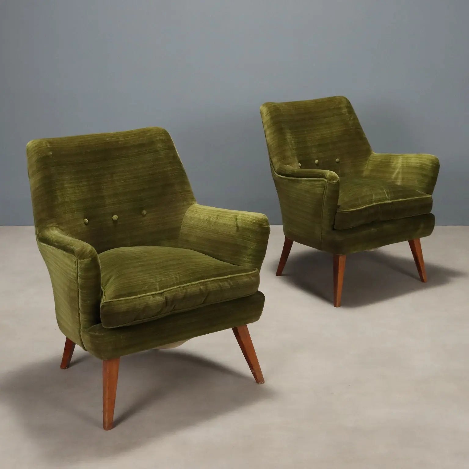 Vintage Armchairs Green Velvet Wood Design Italy 1950s | Modernism | Armchairs