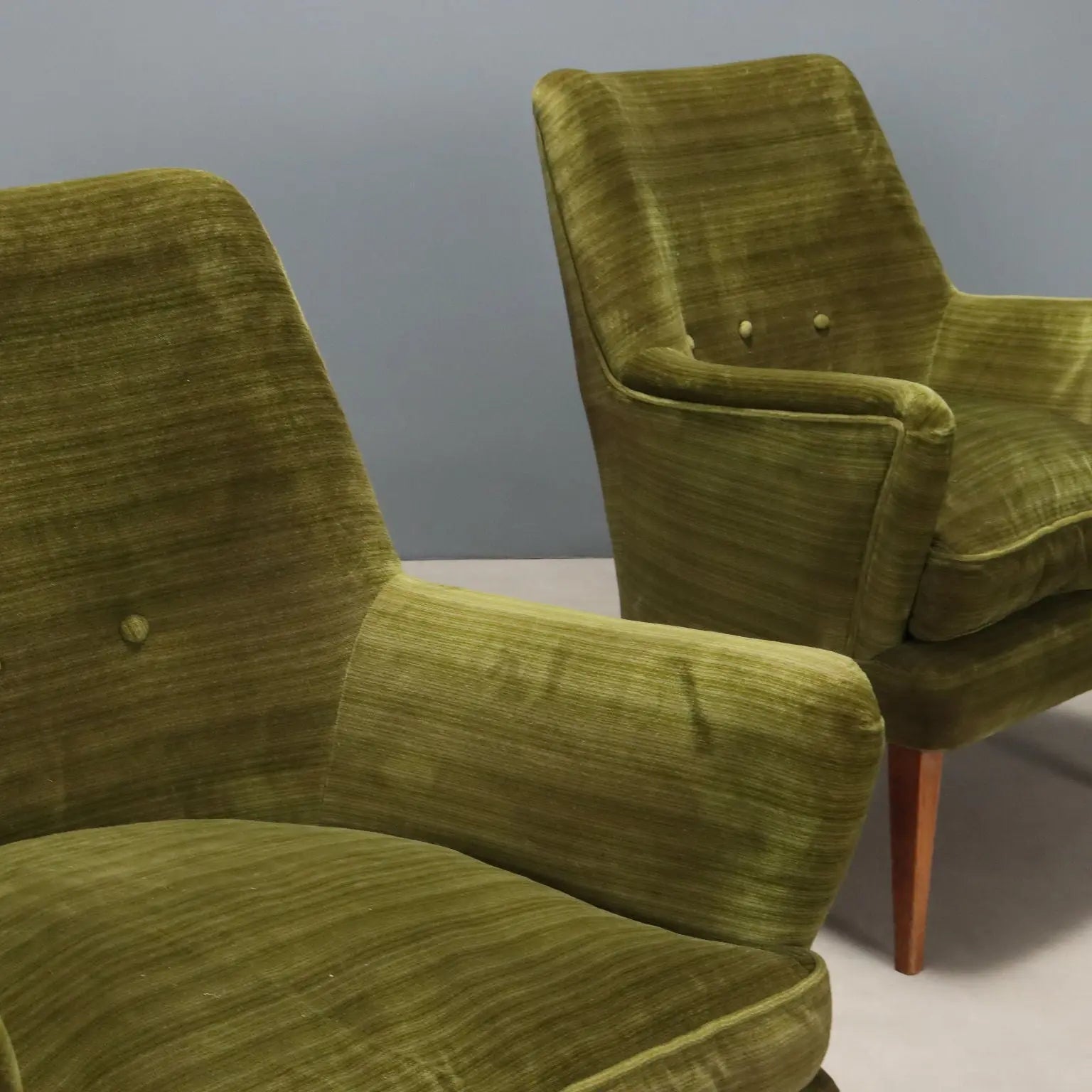 Vintage Armchairs Green Velvet Wood Design Italy 1950s | Modernism | Armchairs