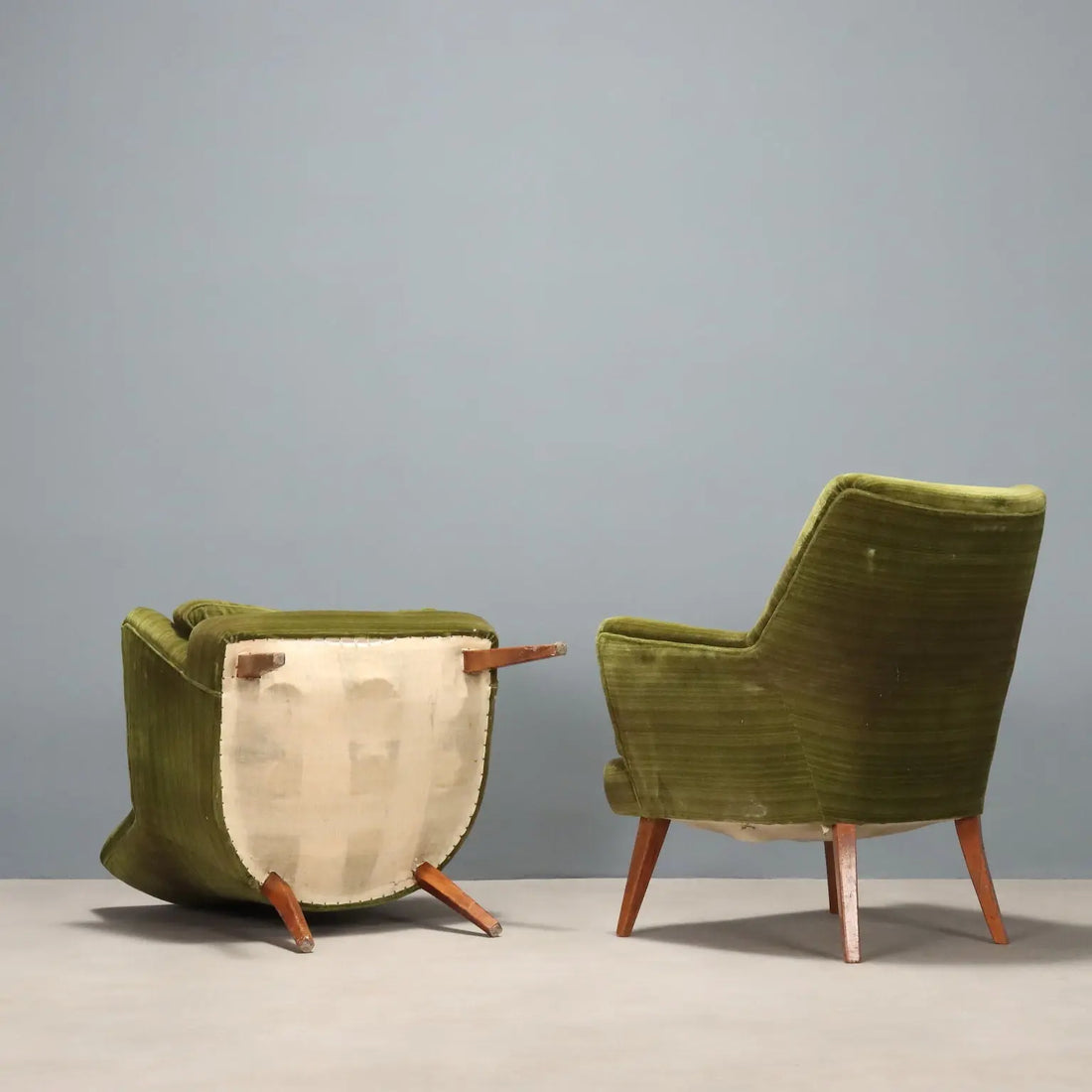 Vintage Armchairs Green Velvet Wood Design Italy 1950s | Modernism | Armchairs