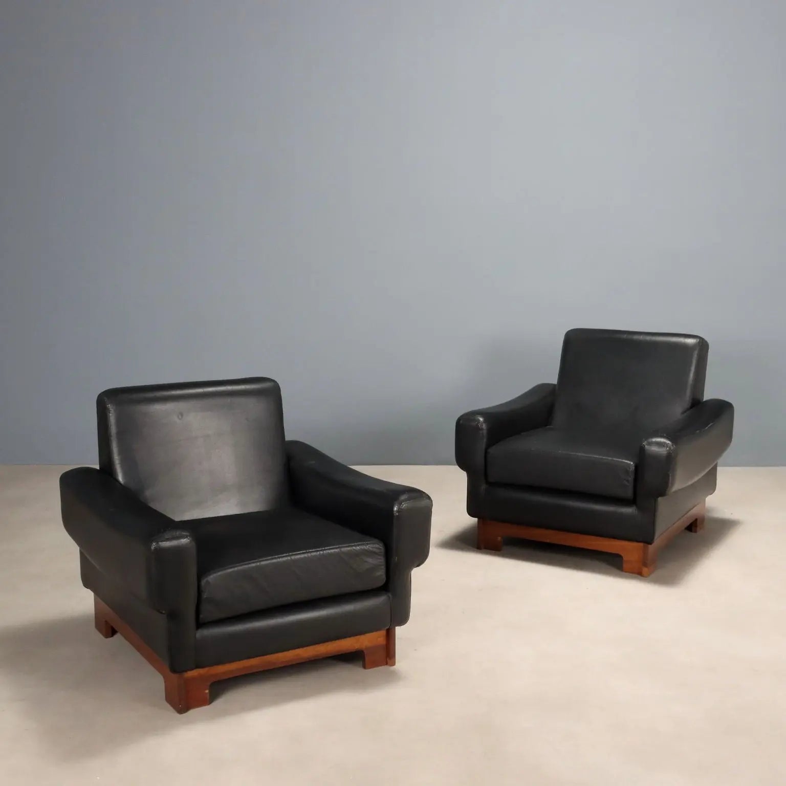 Vintage Armchairs Wood Leather Design Italy 1960s-1970s | Modernism | Armchairs