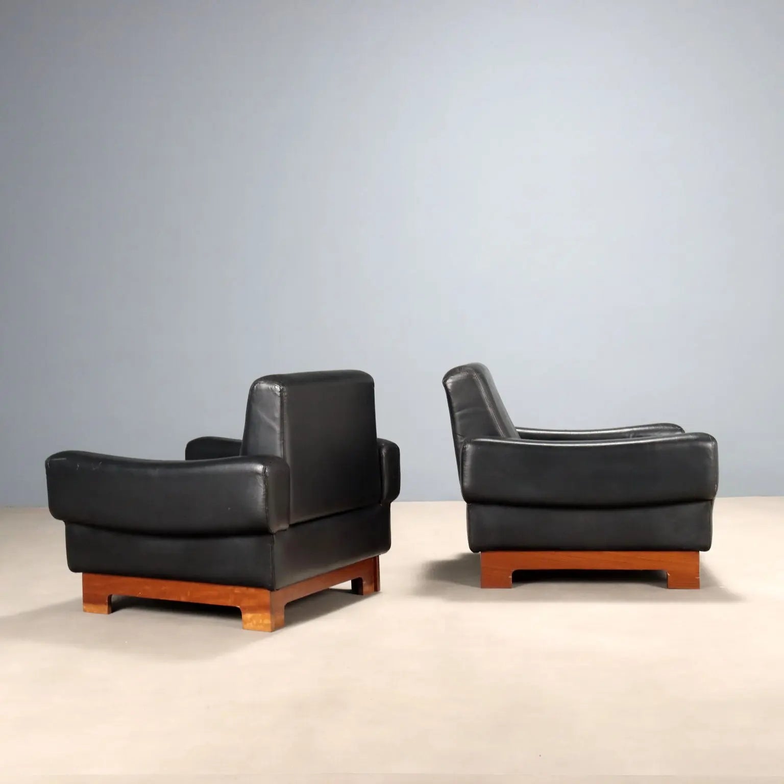 Vintage Armchairs Wood Leather Design Italy 1960s-1970s | Modernism | Armchairs