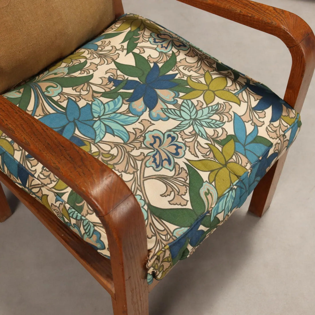 Vintage Armchairs Oak Cloth Fabric Foam Design Italy 1940s | Modernism | Armchairs