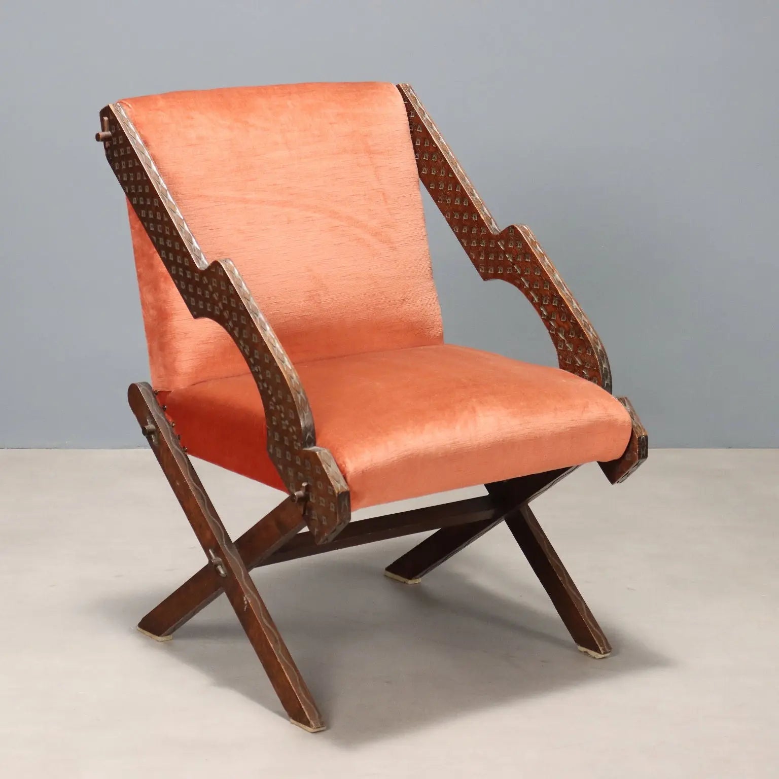 Vintage Armchair Wood Fabric Foam Design Italy 1960s | Modernism | Armchairs