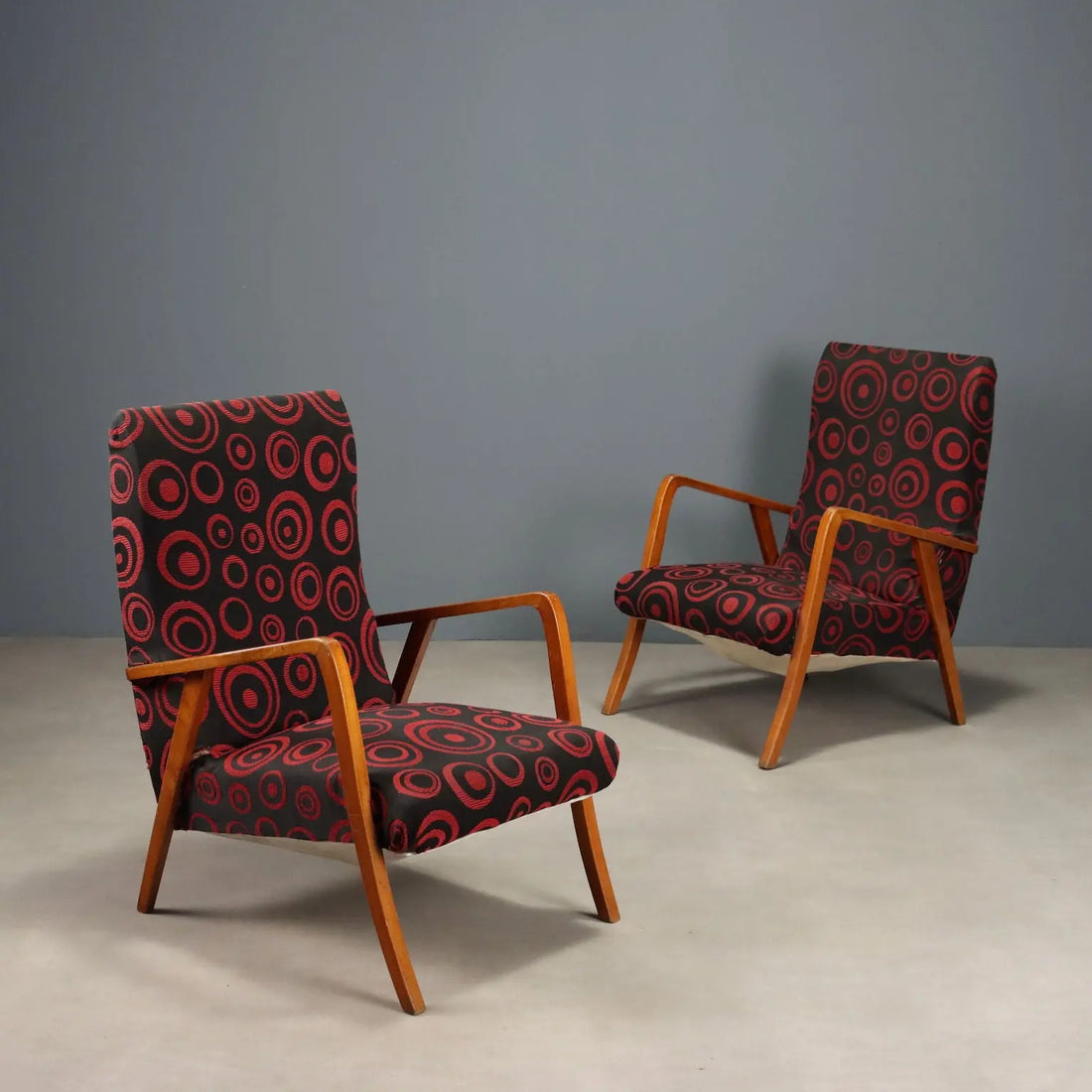 Vintage Armchairs Beech Patterned Fabric Italy Design 1950s-60s | Modernism | Armchairs