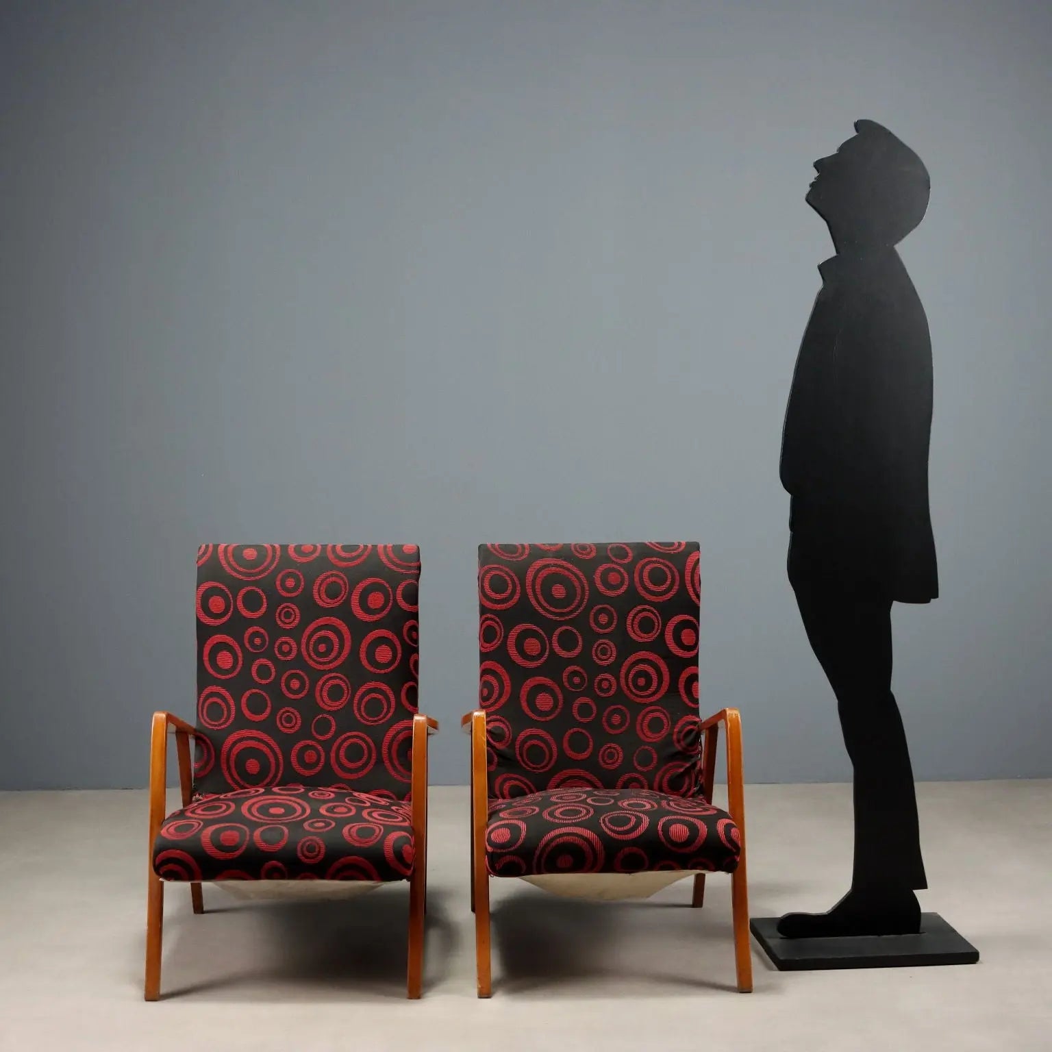 Vintage Armchairs Beech Patterned Fabric Italy Design 1950s-60s | Modernism | Armchairs