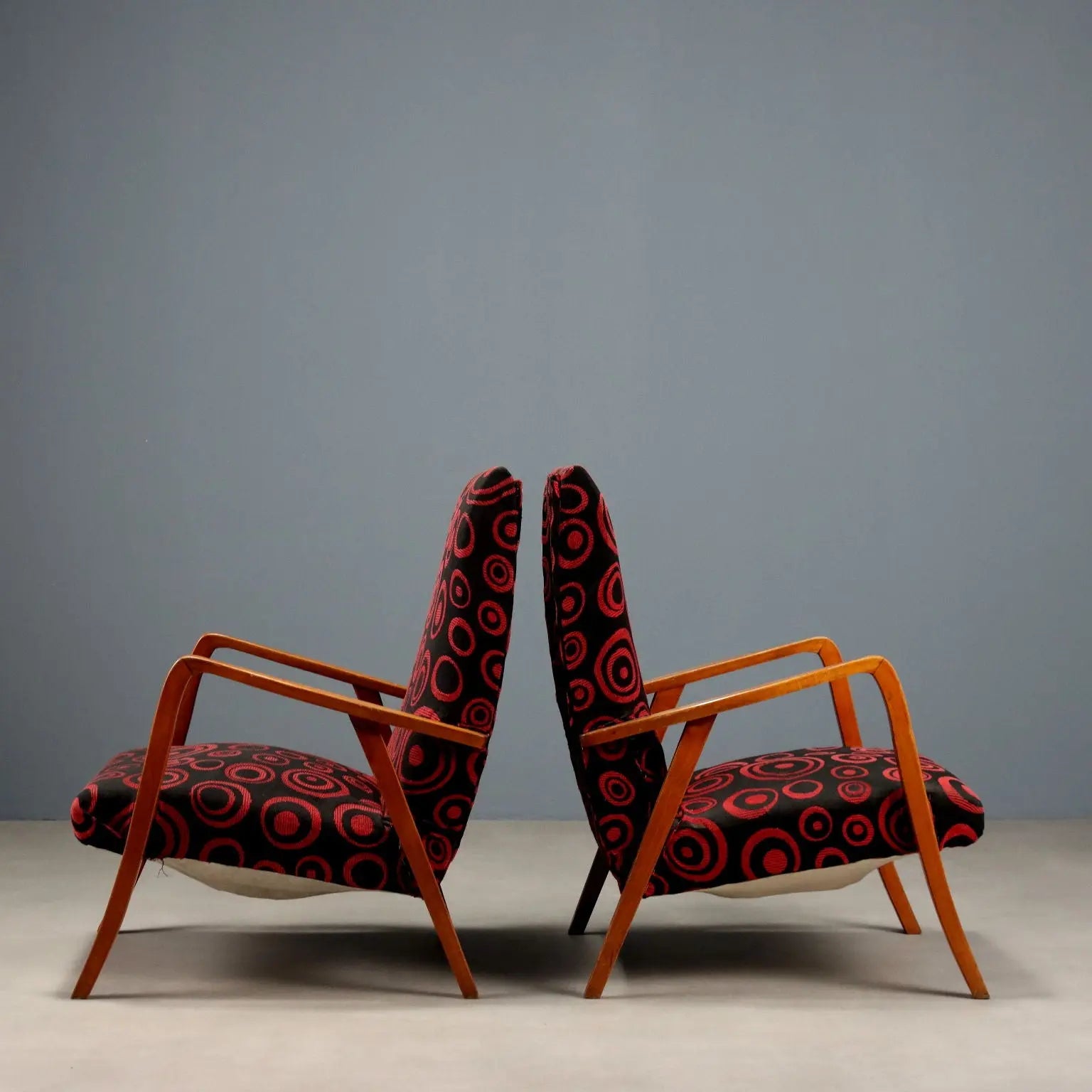 Vintage Armchairs Beech Patterned Fabric Italy Design 1950s-60s | Modernism | Armchairs