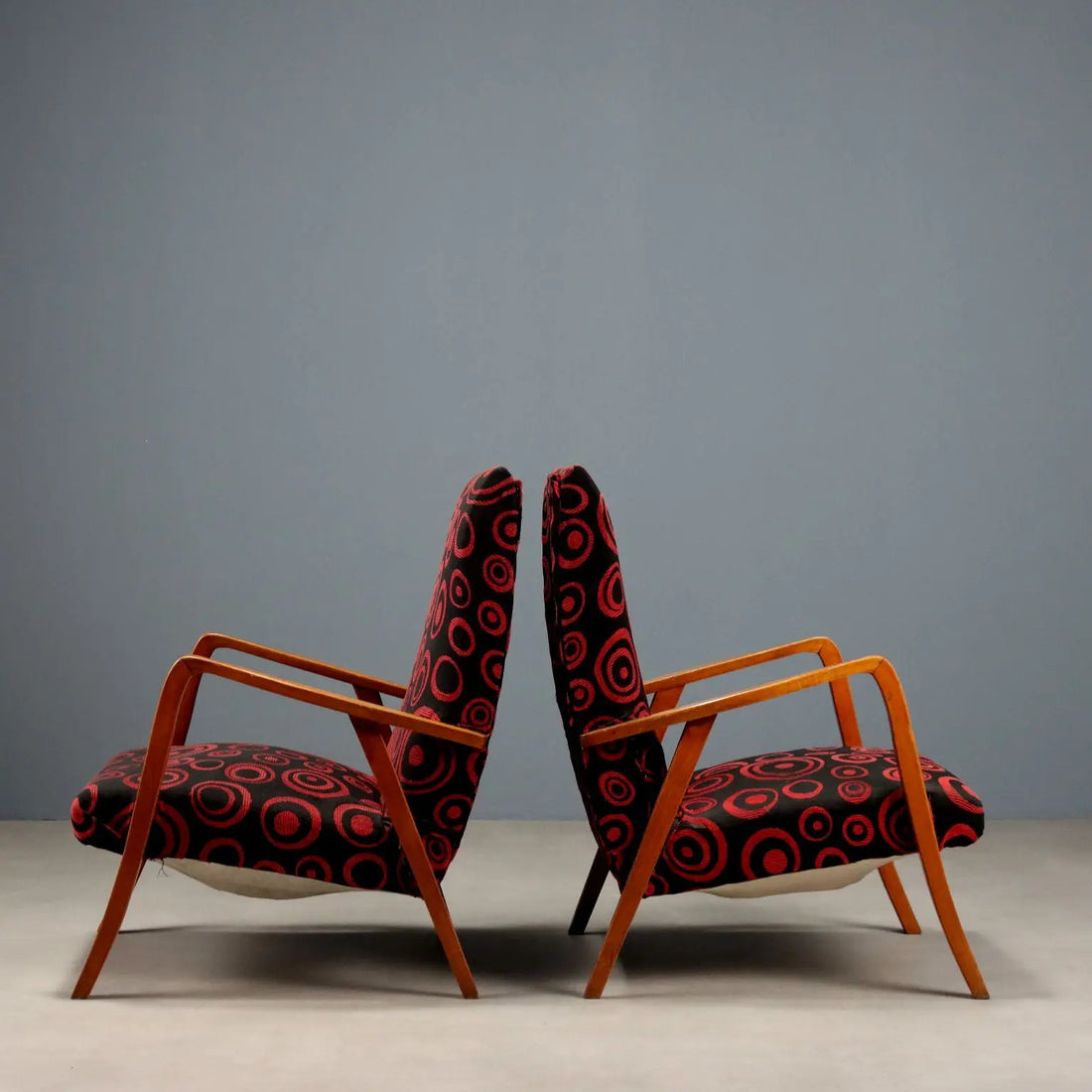 Vintage Armchairs Beech Patterned Fabric Italy Design 1950s-60s | Modernism | Armchairs
