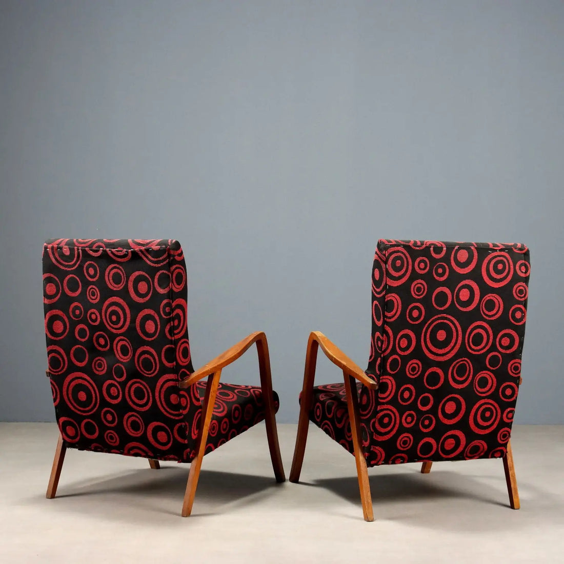 Vintage Armchairs Beech Patterned Fabric Italy Design 1950s-60s | Modernism | Armchairs
