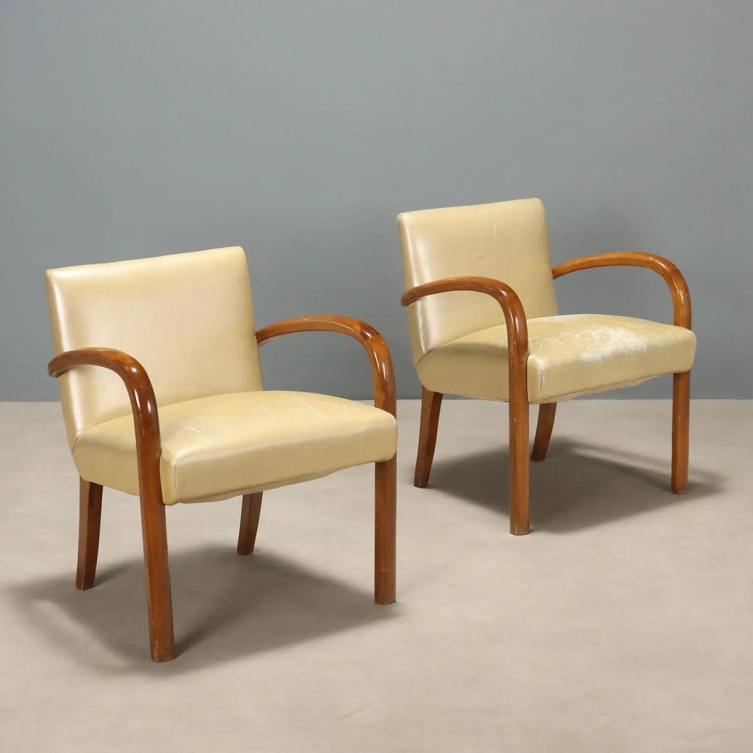 Vintage Armchairs Beech Leatherette Design Italy 1960s | Modernism | Armchairs