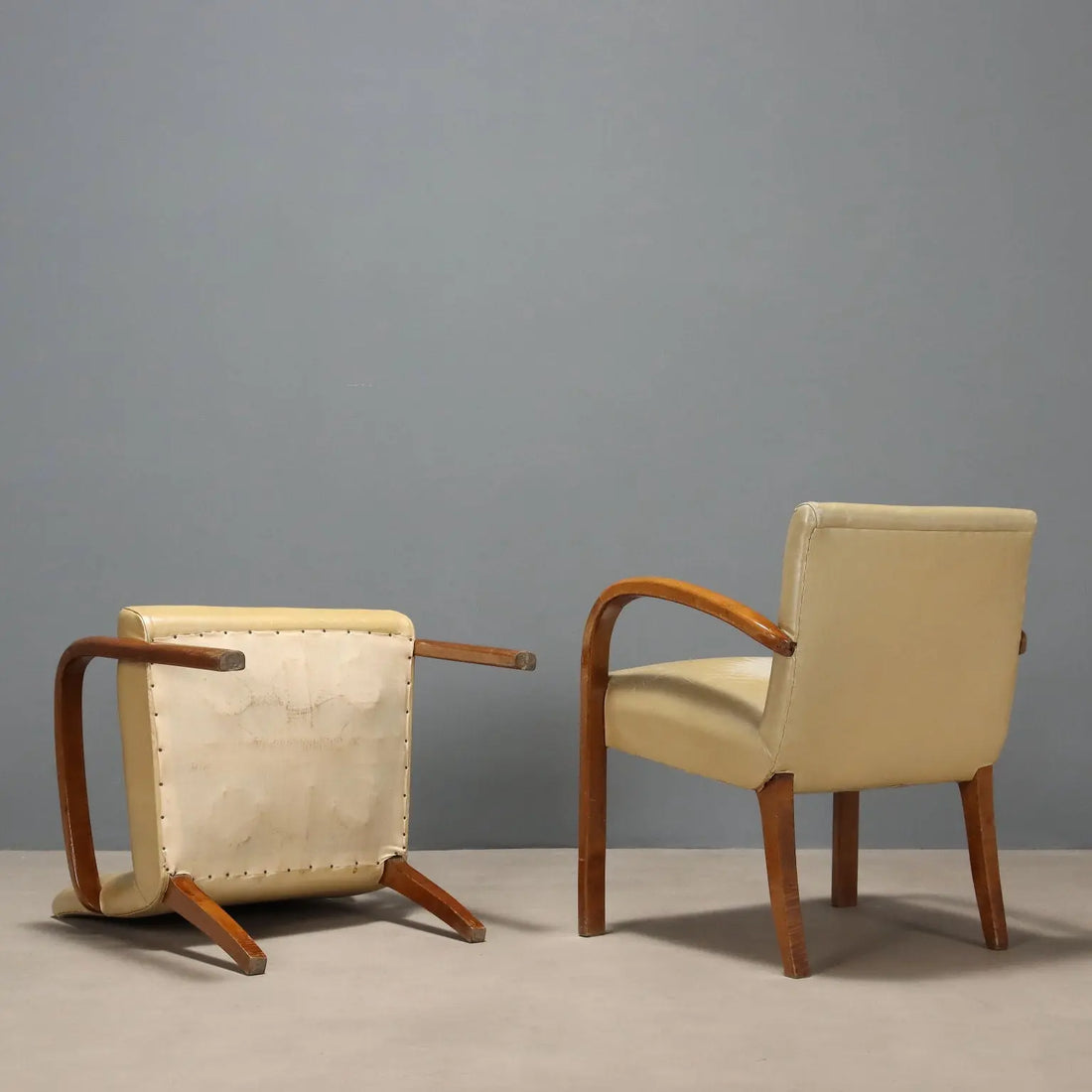 Vintage Armchairs Beech Leatherette Design Italy 1960s | Modernism | Armchairs