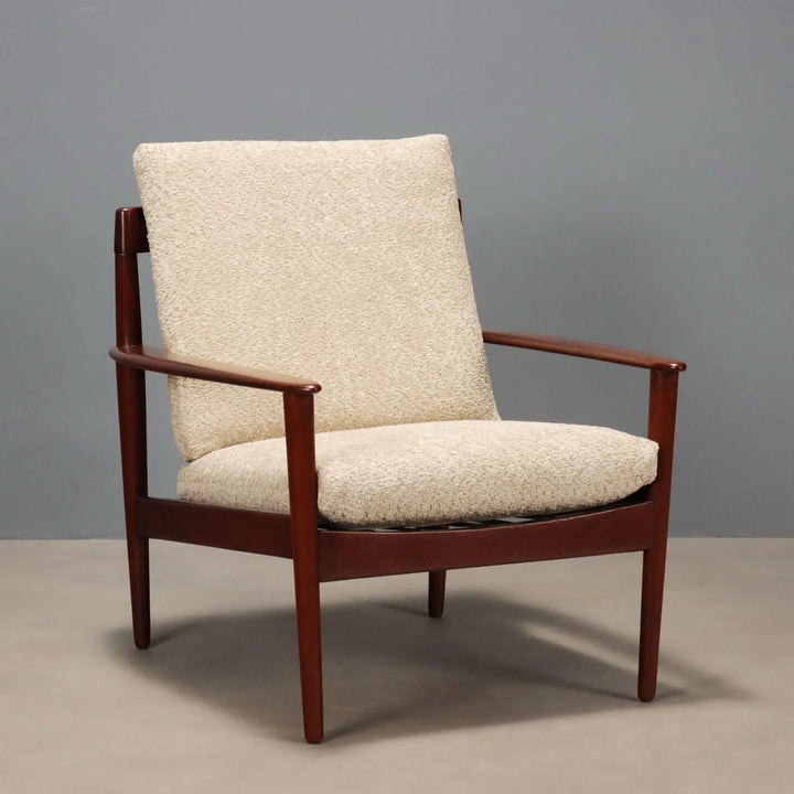 Vintage Armchair Teak Bouclé Fabric Design Italy 1960s | Modernism | Armchairs