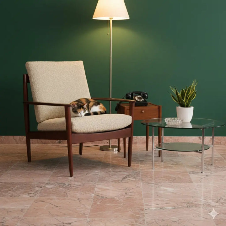 Vintage Armchair Teak Bouclé Fabric Design Italy 1960s | Modernism | Armchairs