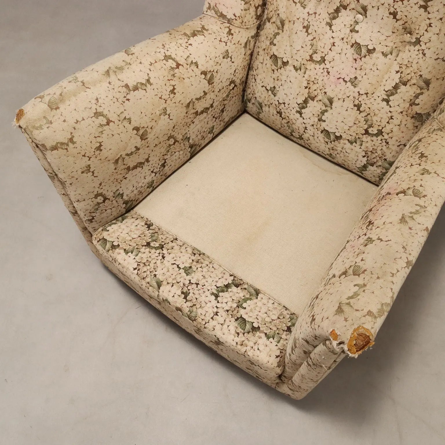 Vintage Bergère Armchair Fabric Design Italy 1950s