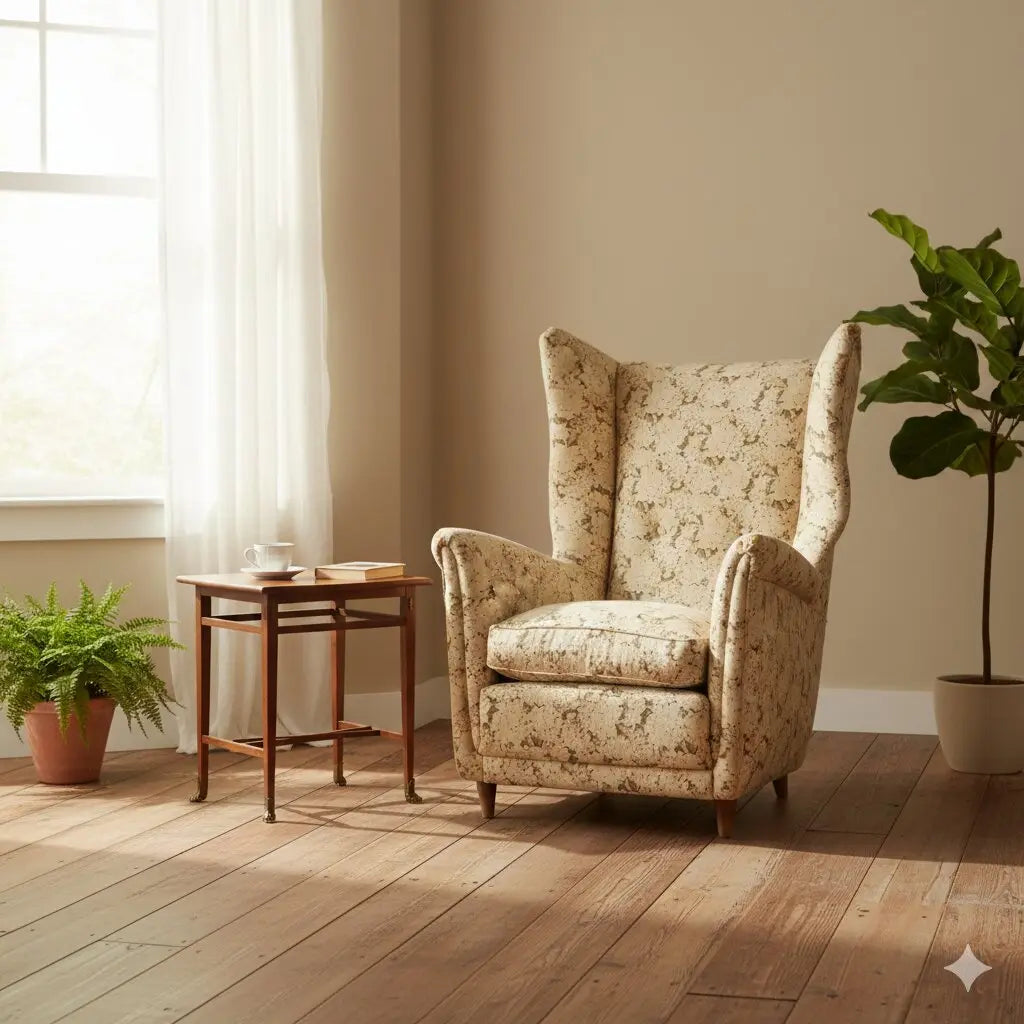 Vintage Bergère Armchair Fabric Design Italy 1950s