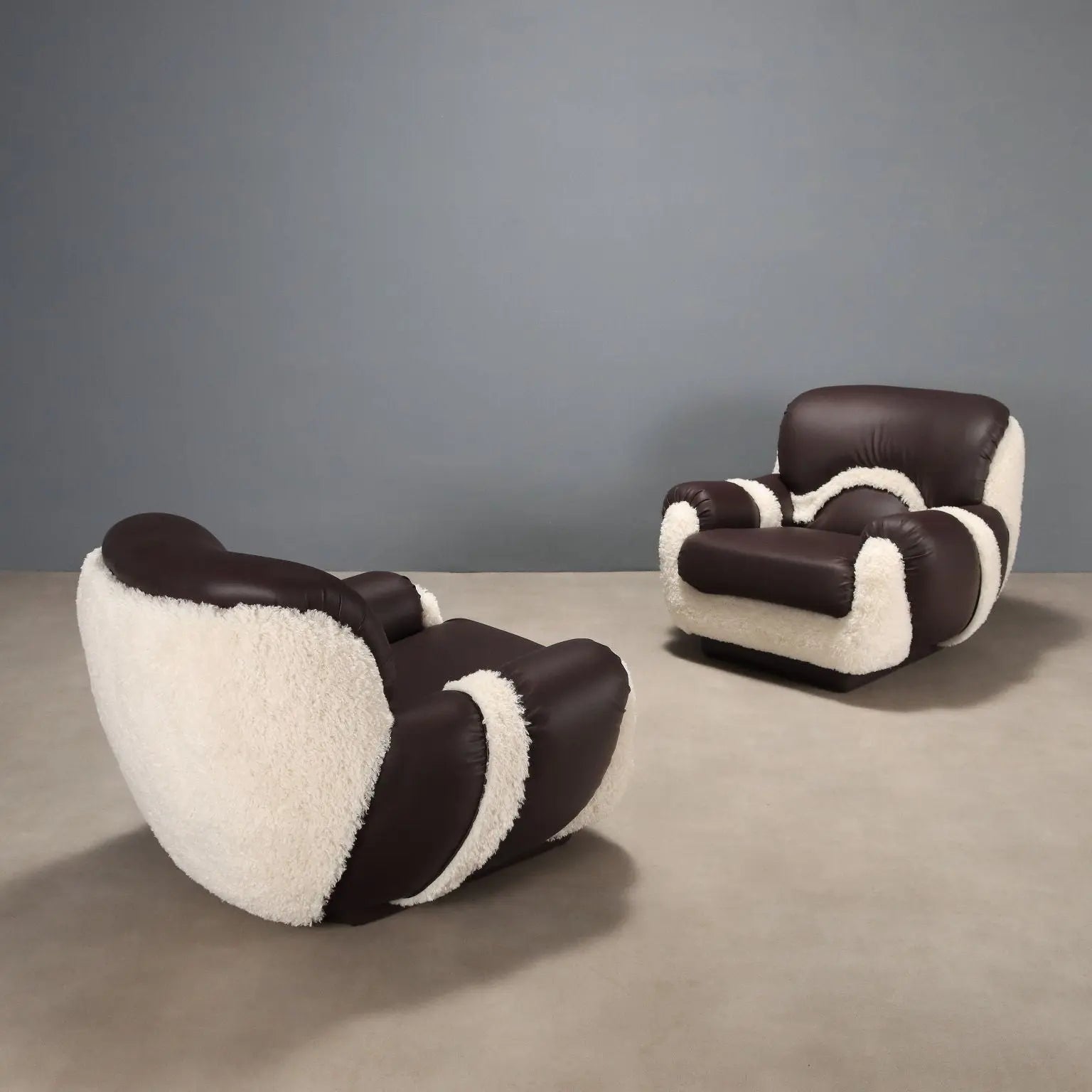 1970s Armchairs in Faux Leather and Fur - Mid-Century