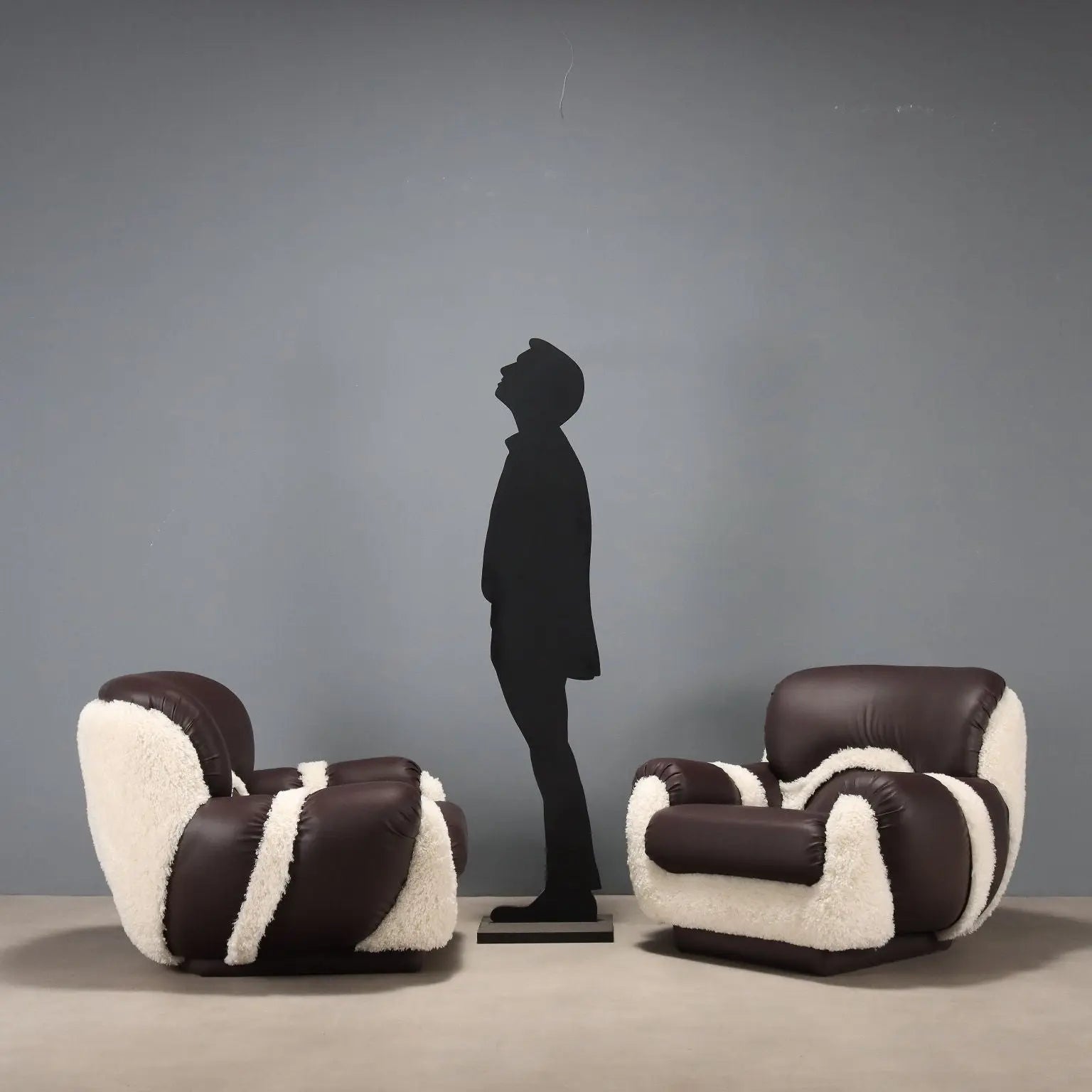 1970s Armchairs in Faux Leather and Fur - Mid-Century