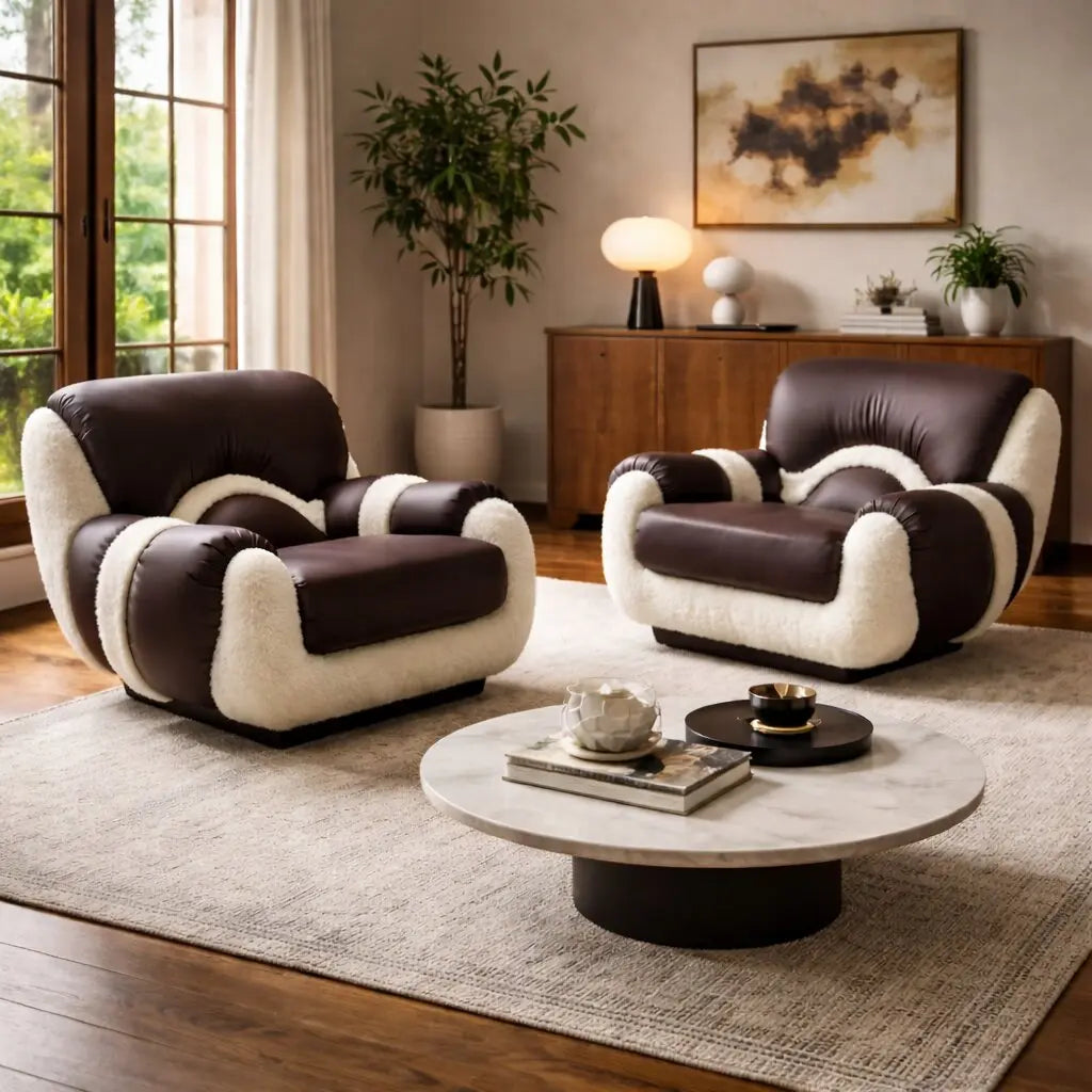 1970s Armchairs in Faux Leather and Fur - Mid-Century