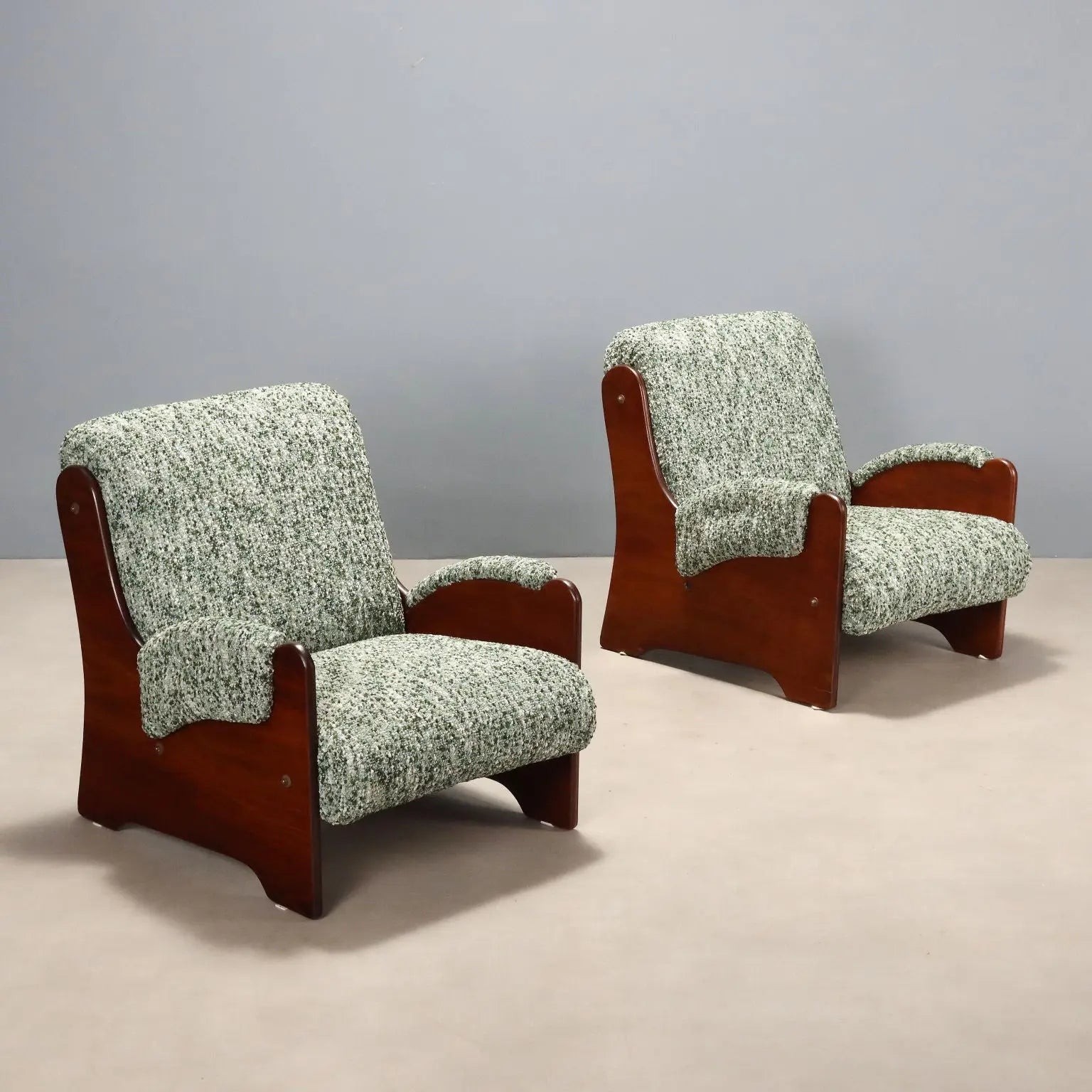 1960s Armchairs in Wood and Green Fabric