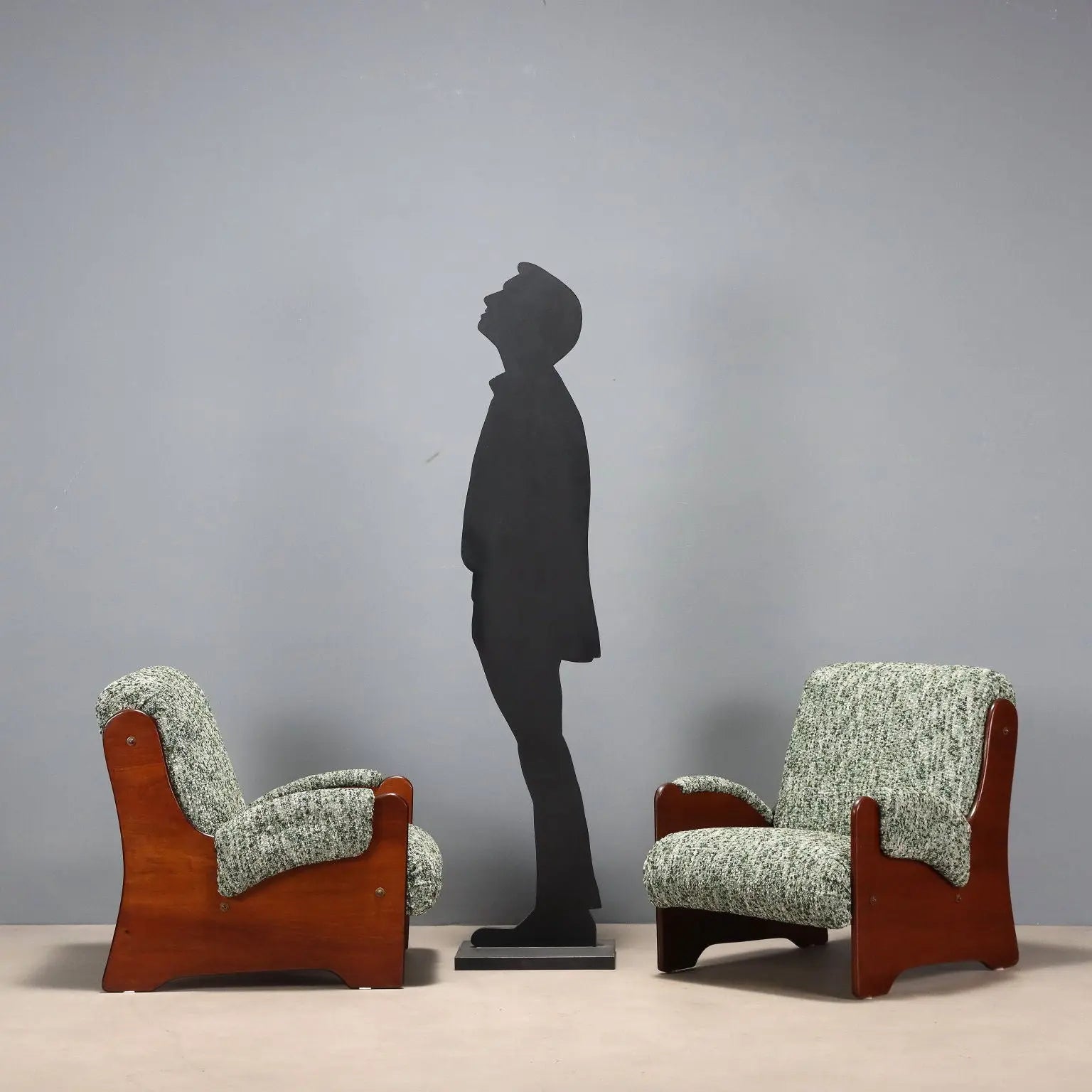 1960s Armchairs in Wood and Green Fabric