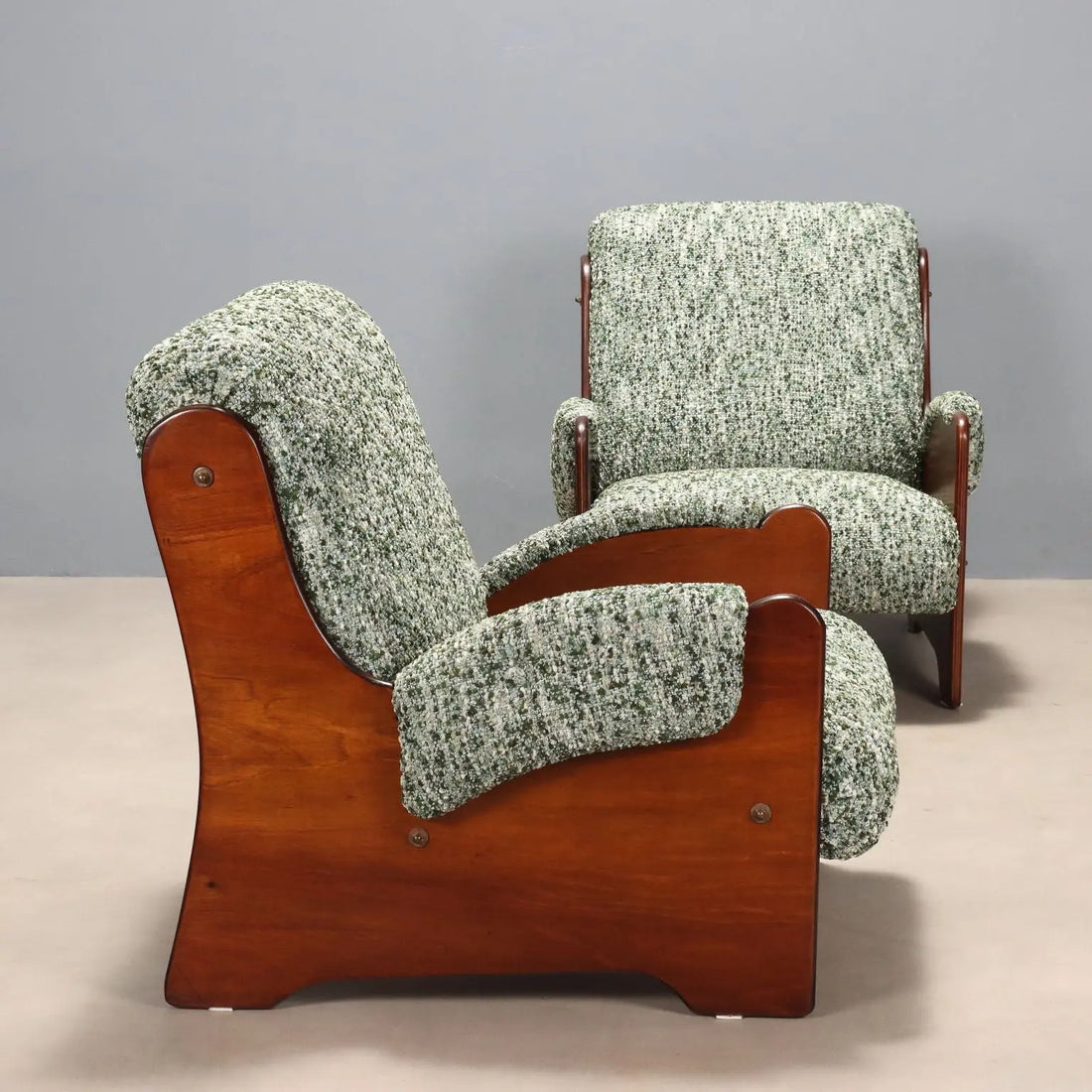 1960s Armchairs in Wood and Green Fabric