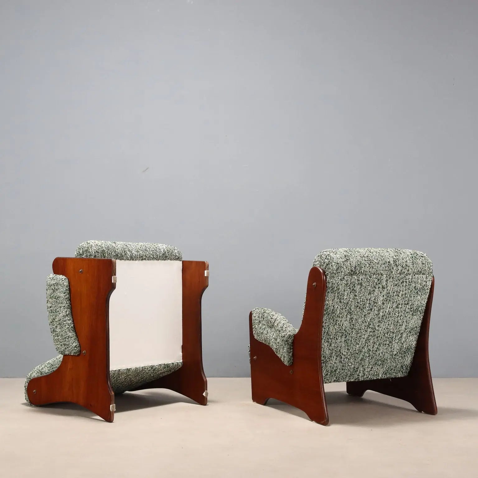 1960s Armchairs in Wood and Green Fabric