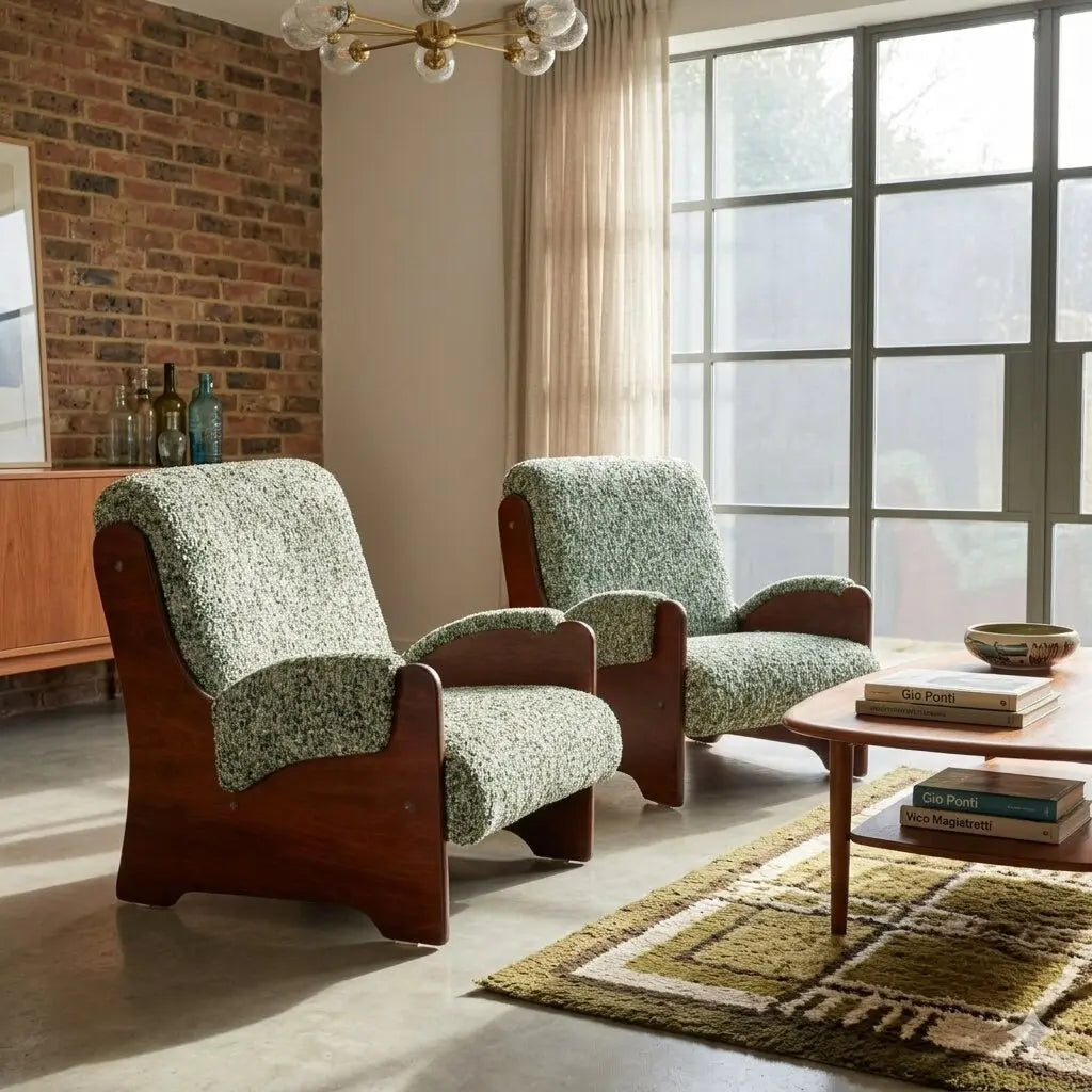 1960s Armchairs in Wood and Green Fabric