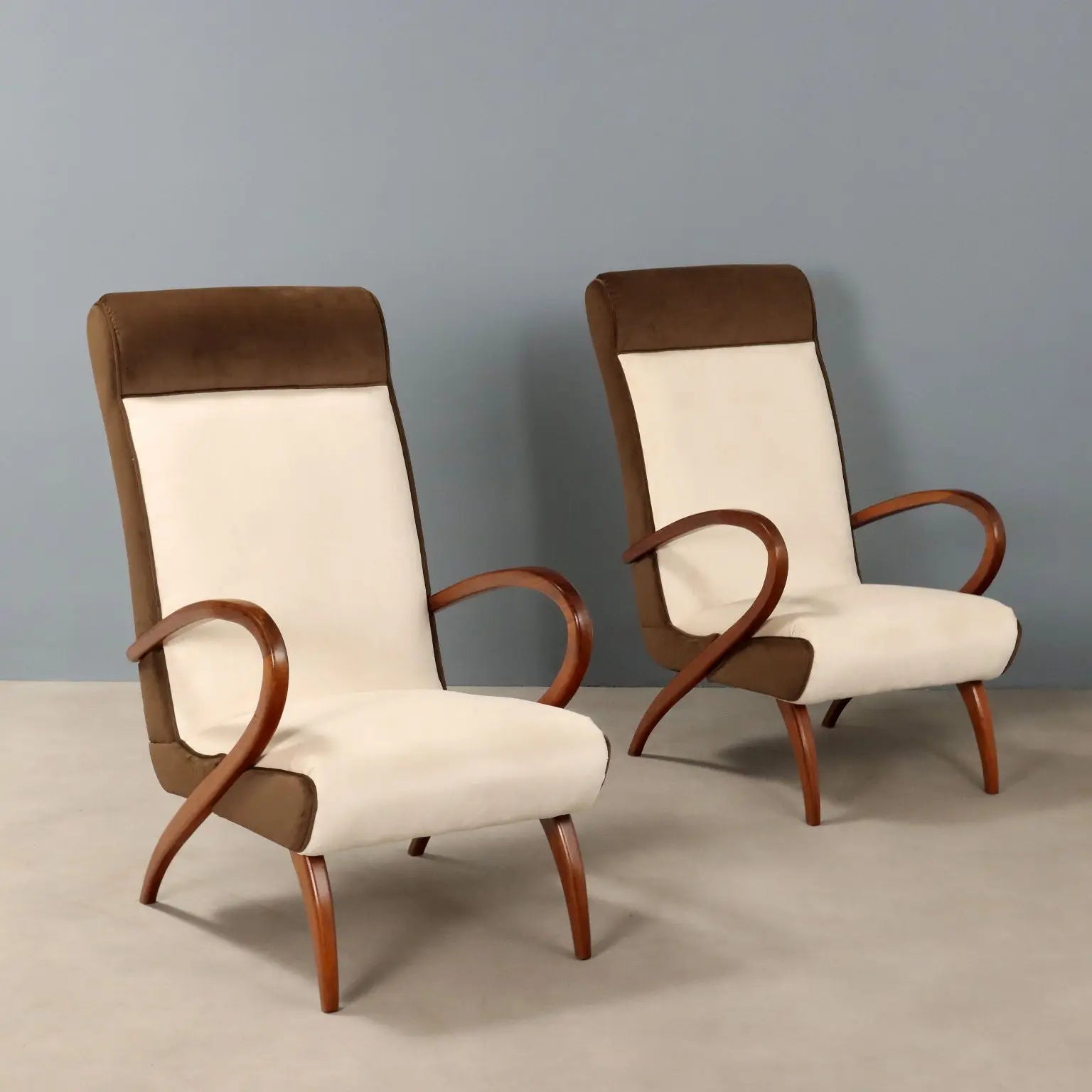 Vintage Armchairs Painted Beech Two-Tone Fabric Design 1950s - 1950s | Modernism | Armchairs