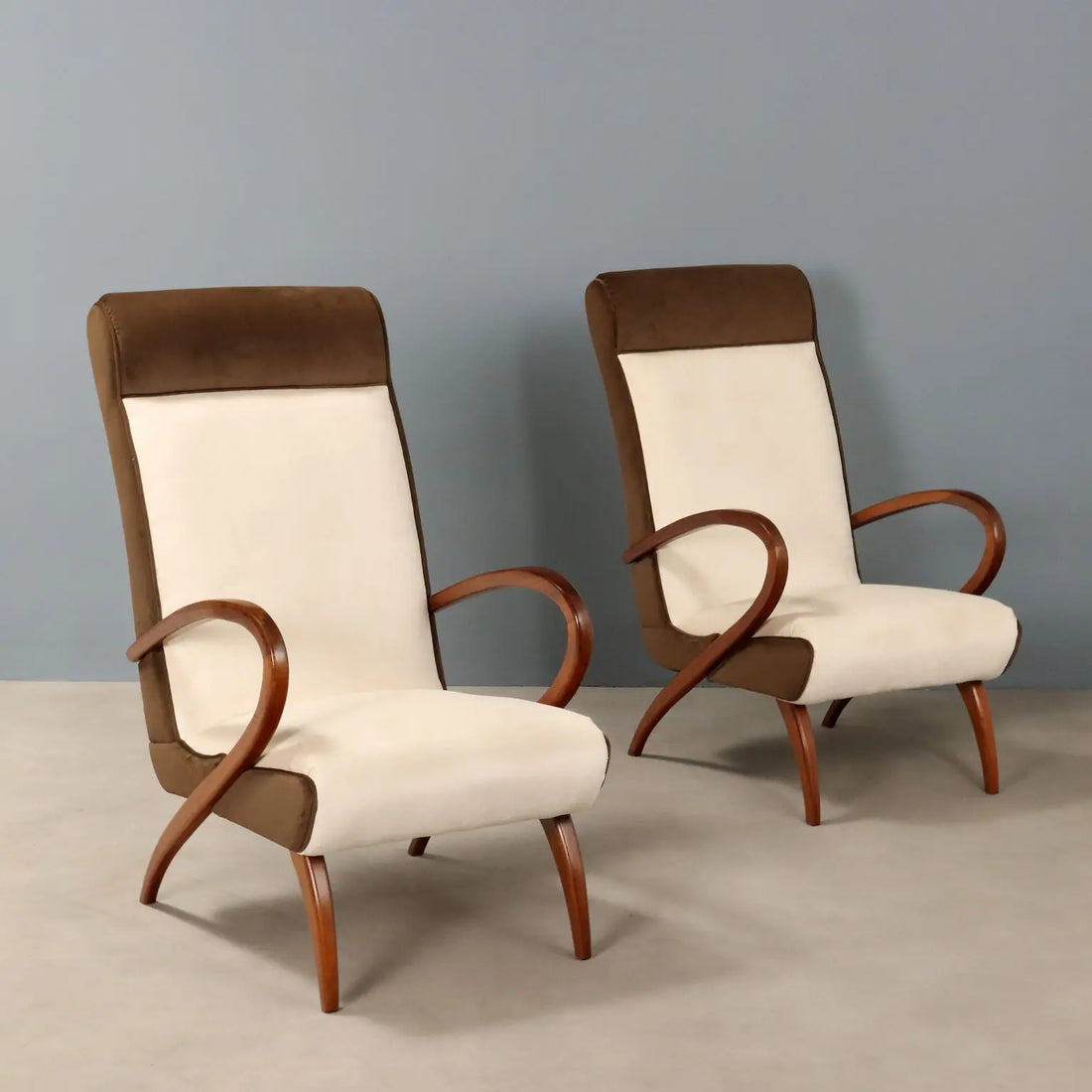 Vintage Armchairs Painted Beech Two-Tone Fabric Design 1950s - 1950s | Modernism | Armchairs