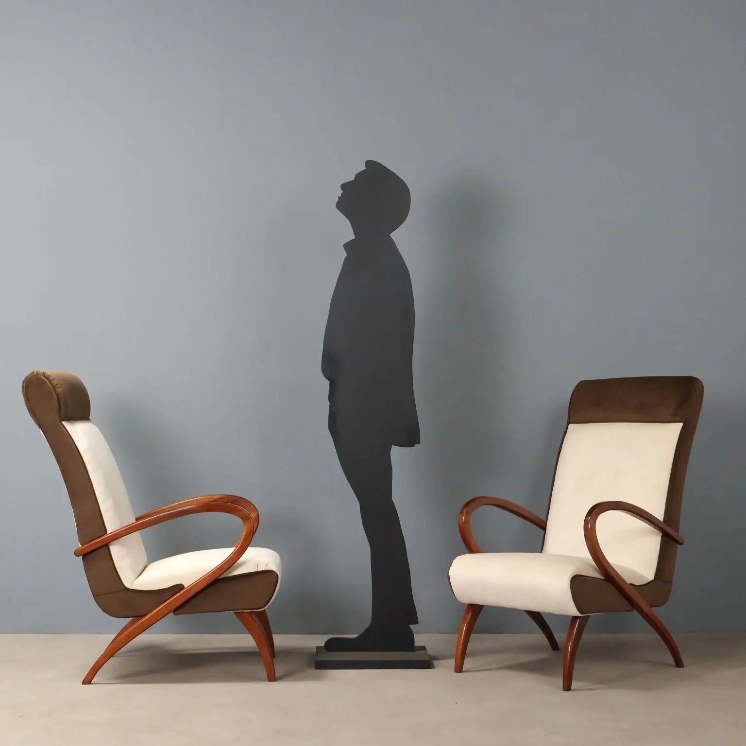 Vintage Armchairs Painted Beech Two-Tone Fabric Design 1950s - 1950s | Modernism | Armchairs