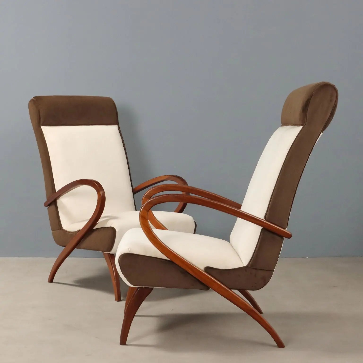 Vintage Armchairs Painted Beech Two-Tone Fabric Design 1950s - 1950s | Modernism | Armchairs
