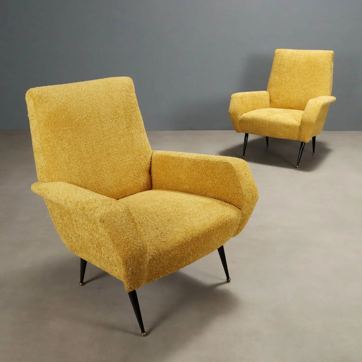Vintage Armchairs Fabric Metal Foam Design Italy 1960s - Yellow Fabric Upholstery | Modernism | Armchairs