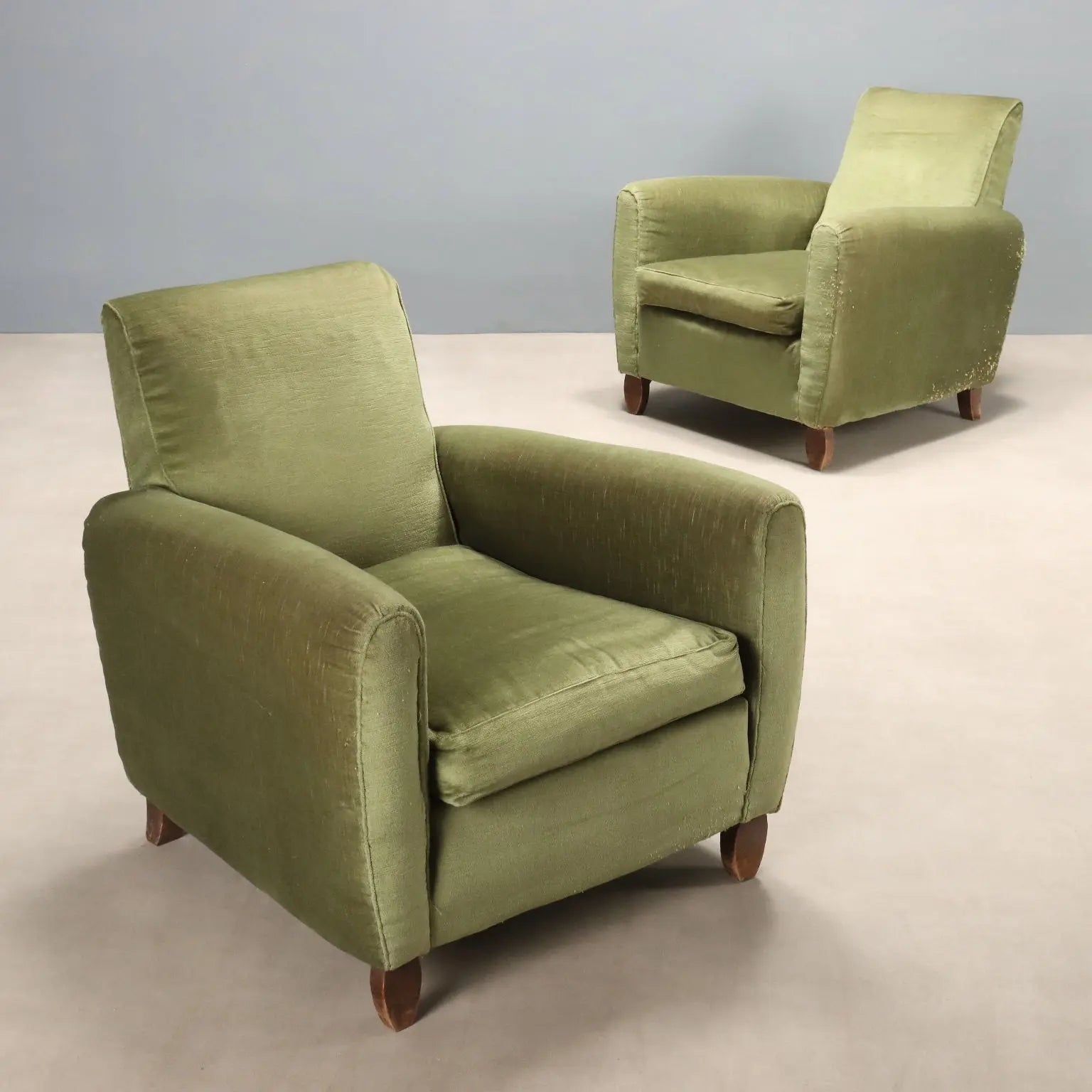 Vintage Armchairs Velvet Wood Design Italy 1940s-1950s