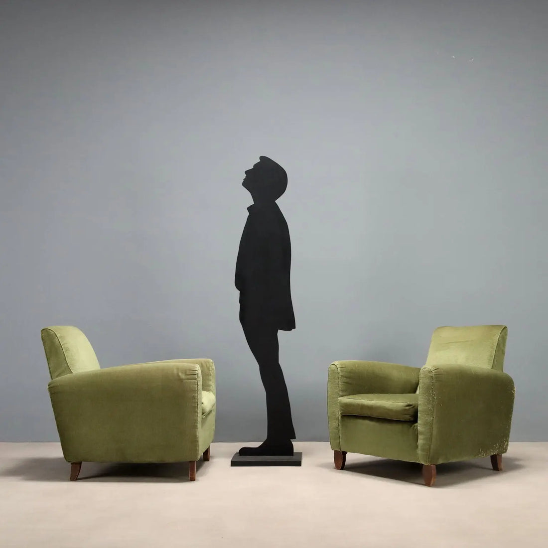 Vintage Armchairs Velvet Wood Design Italy 1940s-1950s