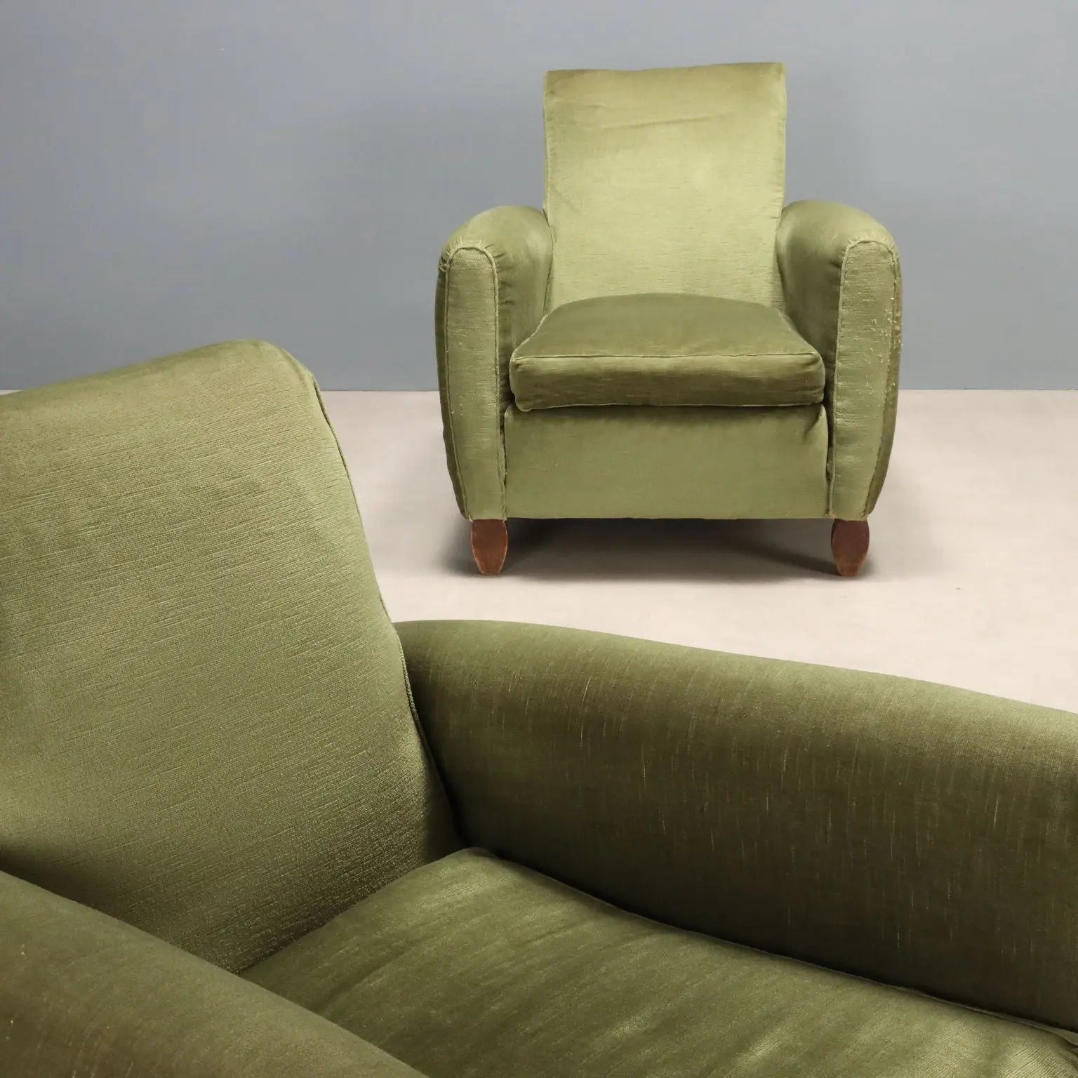 Vintage Armchairs Velvet Wood Design Italy 1940s-1950s