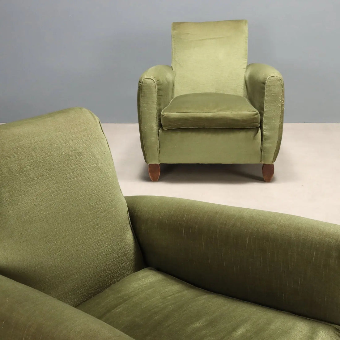 Vintage Armchairs Velvet Wood Design Italy 1940s-1950s