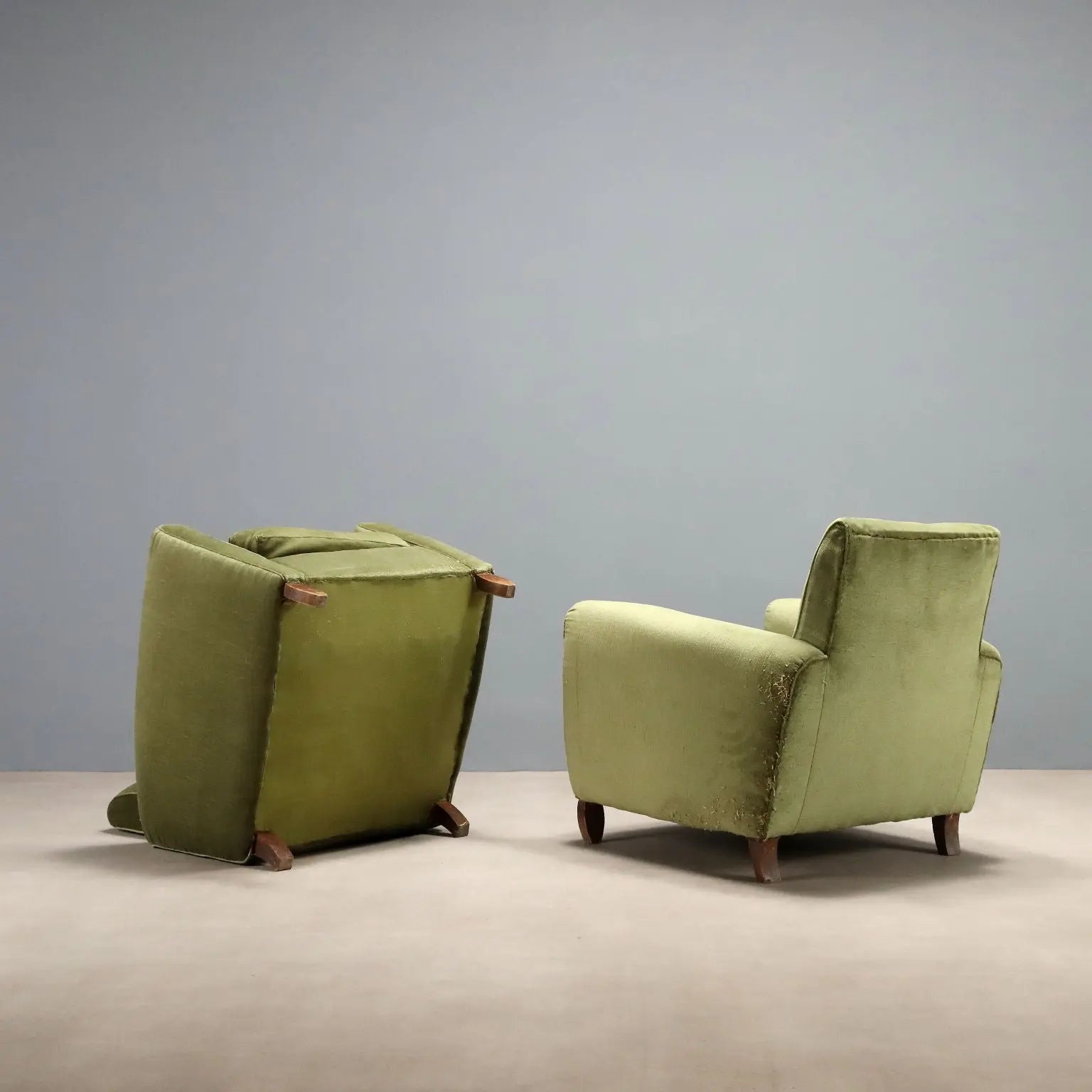 Vintage Armchairs Velvet Wood Design Italy 1940s-1950s