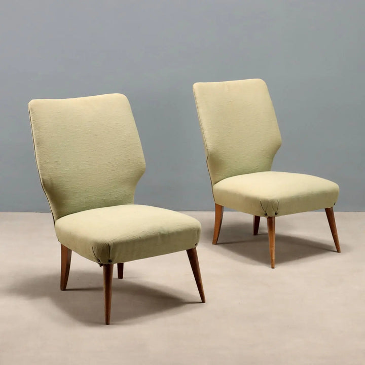 Vintage Armchairs Beech Fabric Design Italy 1960s