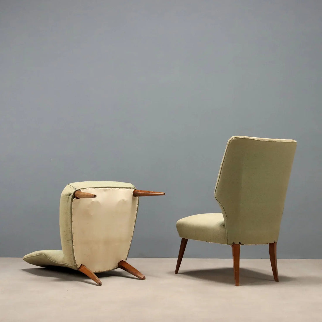 Vintage Armchairs Beech Fabric Design Italy 1960s