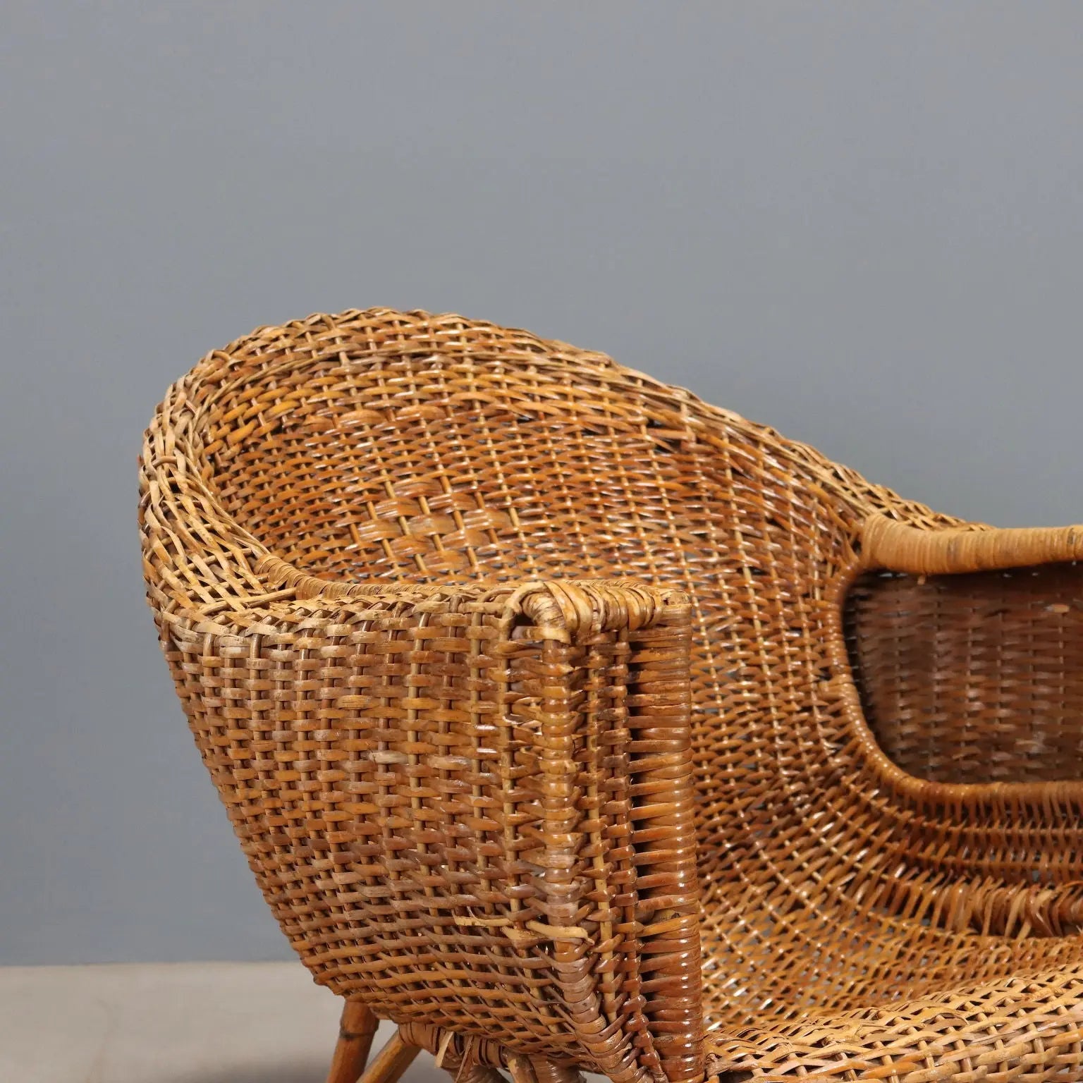 Vintage Armchairs Bamboo Wicker Design Italy 1950s-1960s