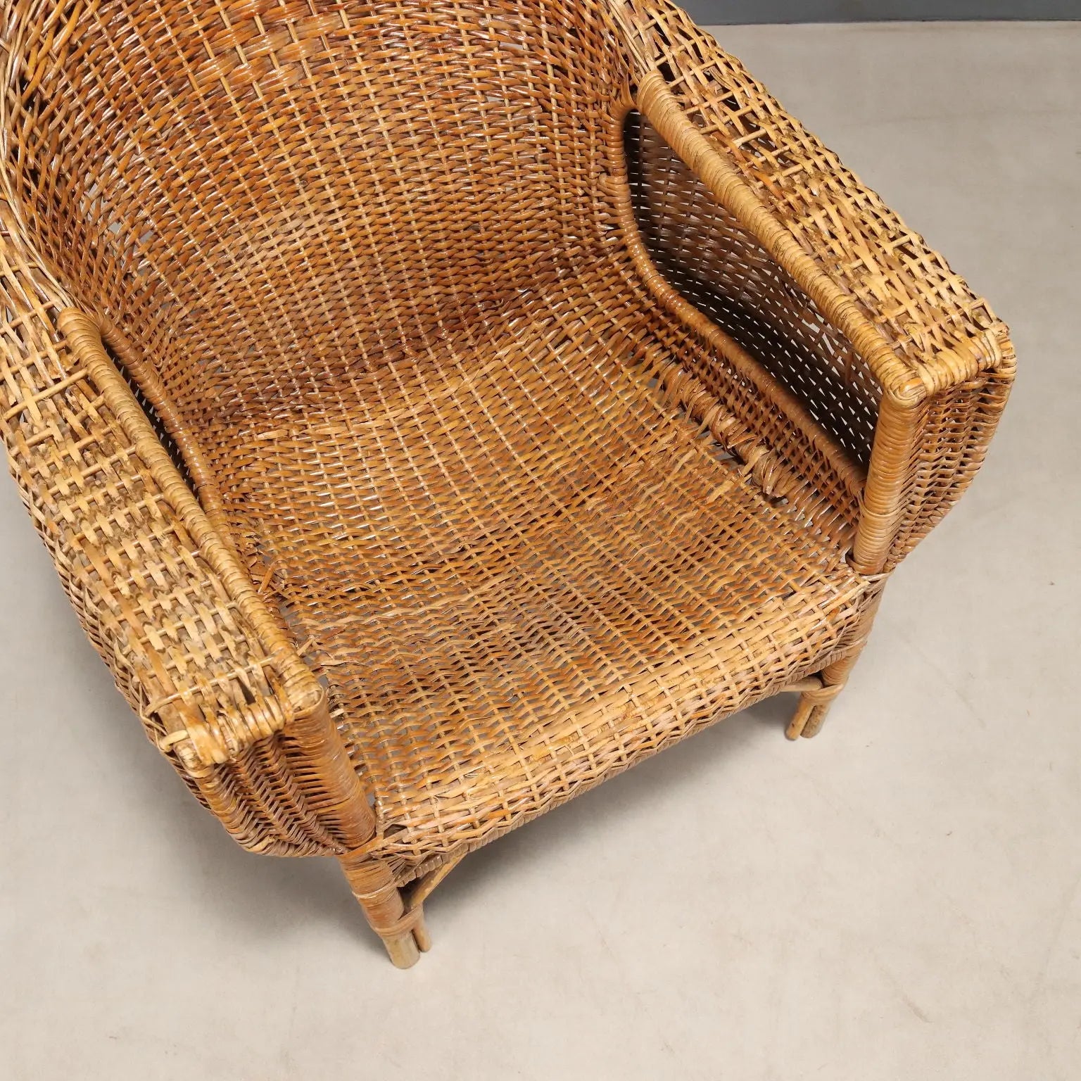 Vintage Armchairs Bamboo Wicker Design Italy 1950s-1960s